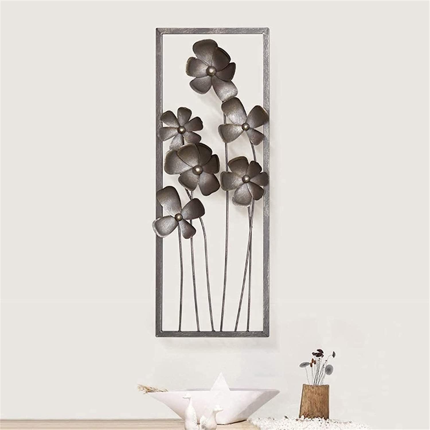 Large Metal Wall Art - Grey Lilac Flower Wall Hanging with Frame | Home Decor for Living Room, Bedroom & Office | Modern Metal Wall Decoration