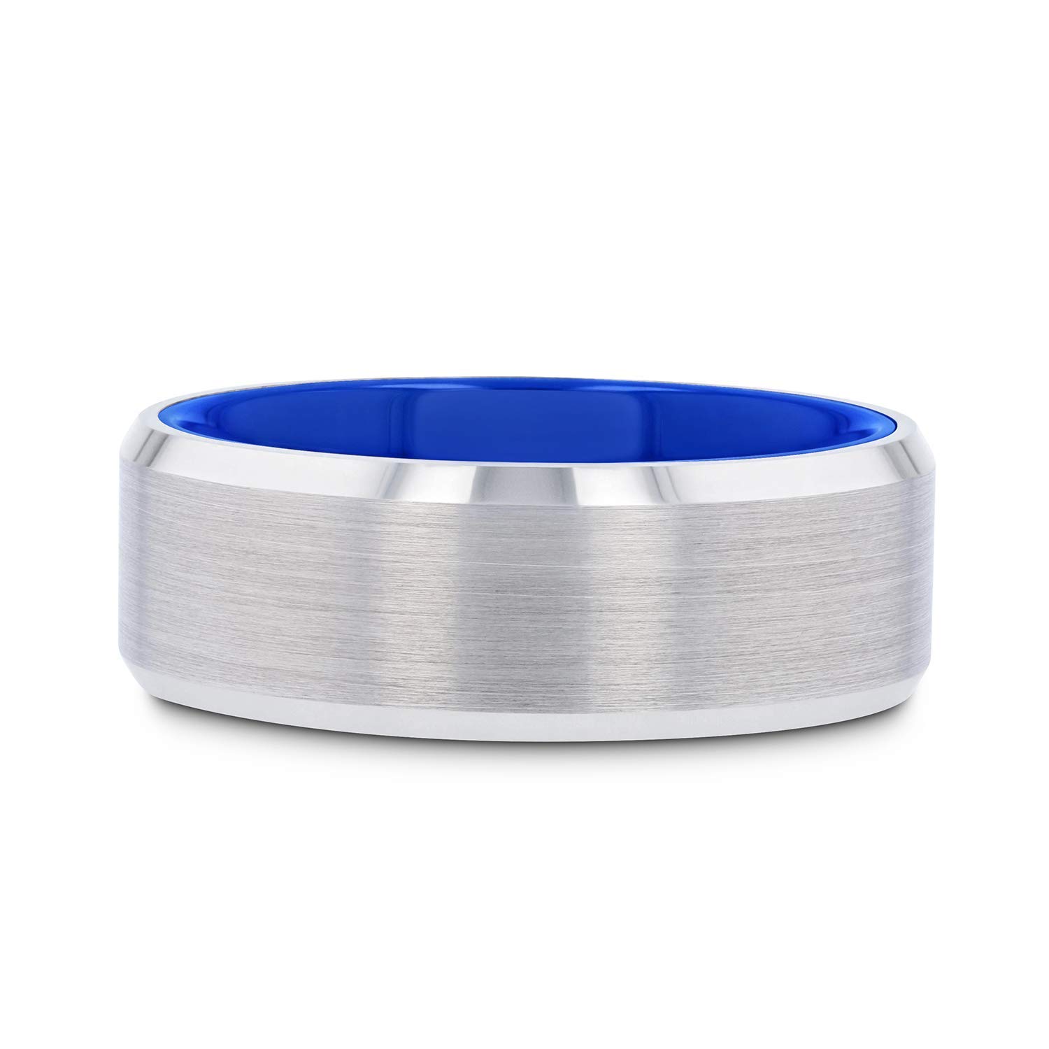 Sirius Tungsten Ring for Men - Comfort Fit Wedding Band with Brushed Finish & Vibrant Blue Interior (8mm) - Perfect for Engagement, Anniversary, and Everyday Wear