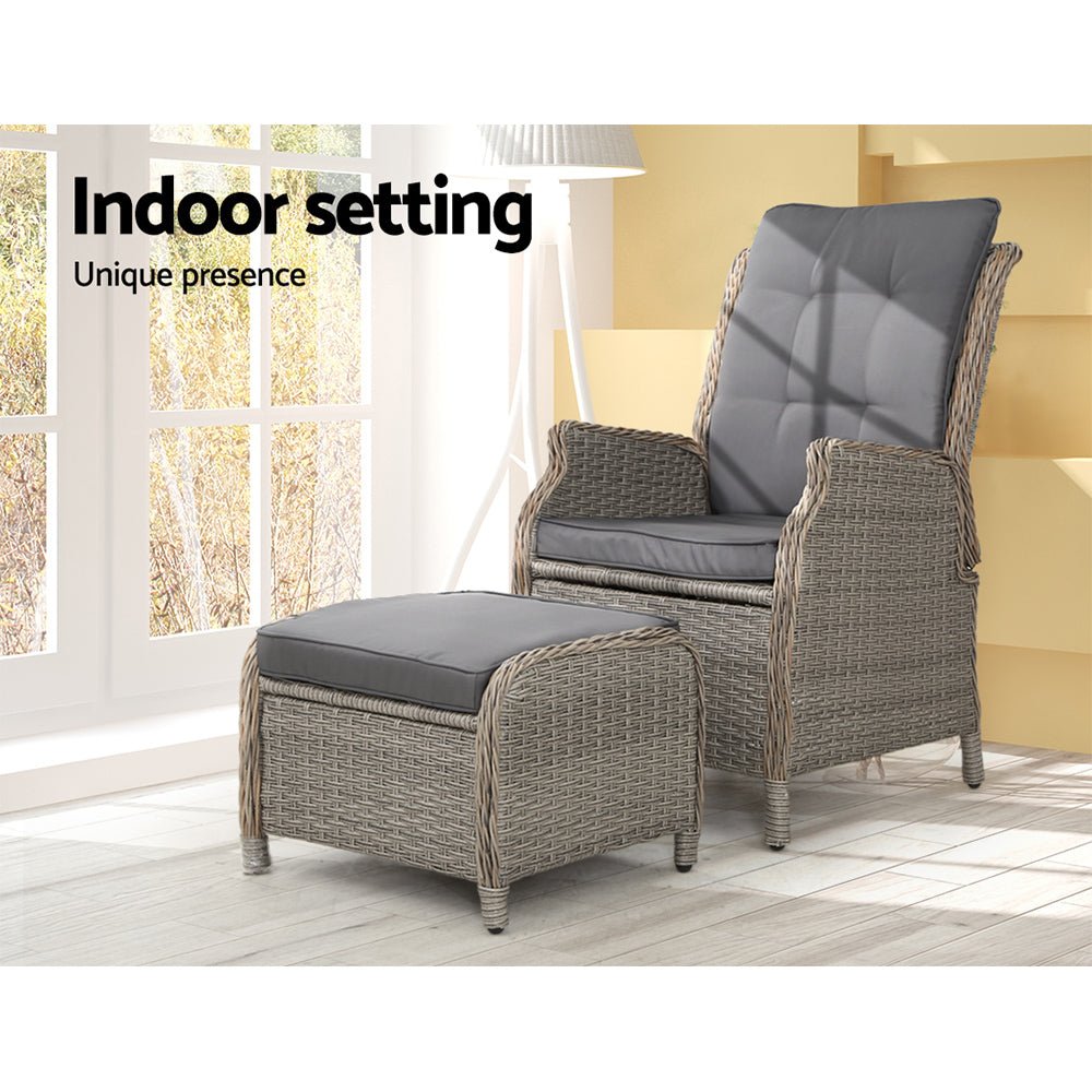 Ella Outdoor Recliner Patio Chair - Adjustable Grey Lounge Chair for Backyard, Poolside & Garden Relaxation - Weather-Resistant Patio Furniture for Comfortable Outdoor Lounging