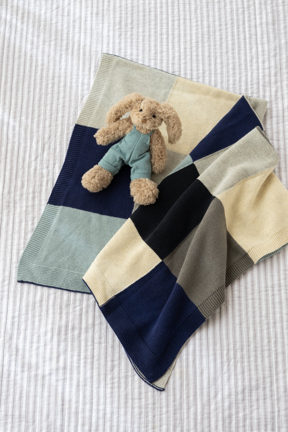 Custom Personalized Baby Blanket - Soft Patchwork Blue Cotton Blanket for Newborns | Perfect for Nursery, Gift, and Photo Shoots