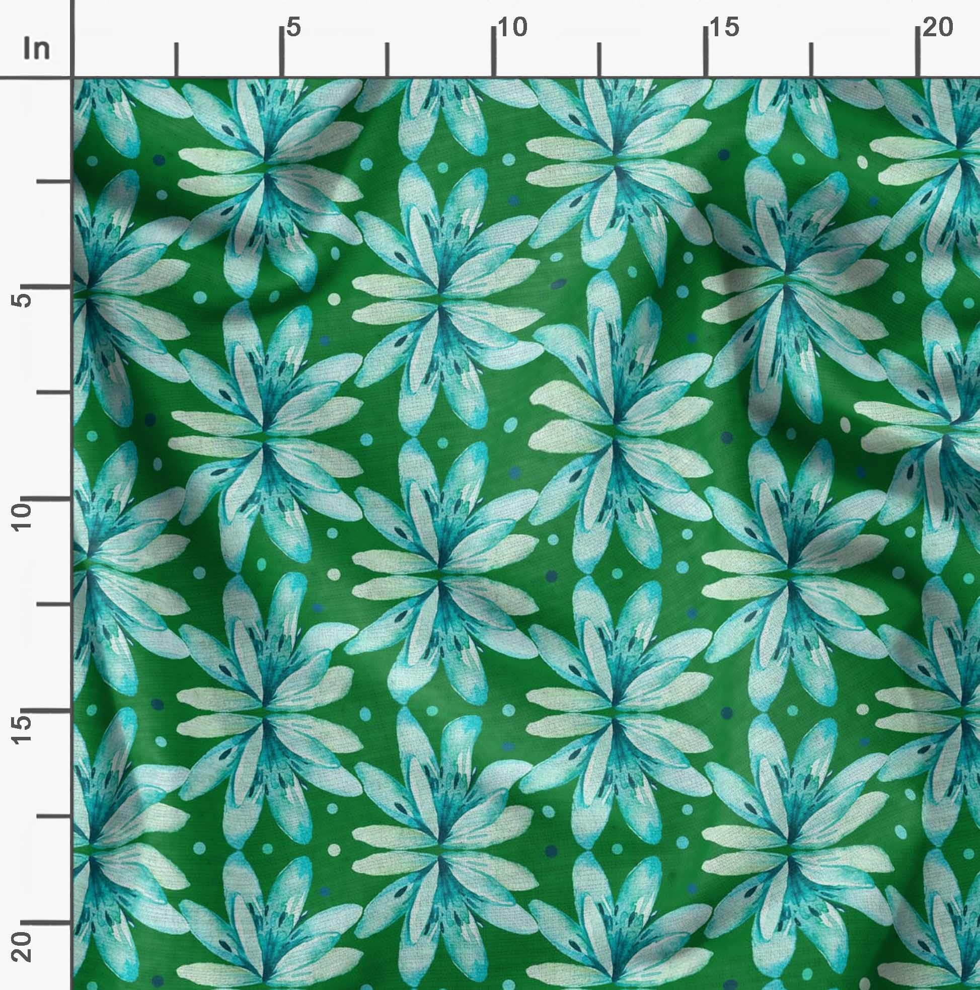 Soimoi Moss Green Georgette Fabric by The Yard - 42 Inch Wide Floral Printed Textile with Dots & Petals Design for DIY Fashion, Home Decor, and Craft Projects - Lightweight & Playful Material for Dresses, Curtains, and Scarf Making