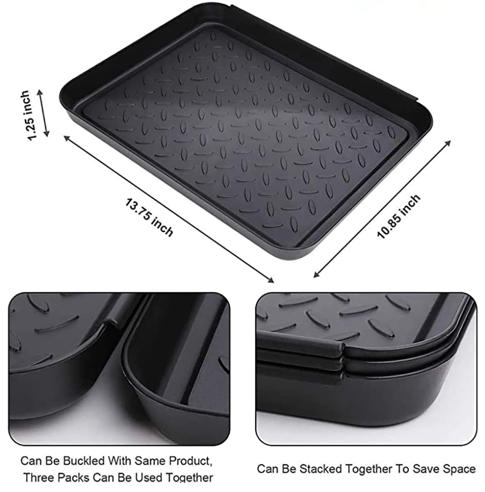 3 Pack Plastic Boot Tray with Lip - Waterproof Shoe Mat for Entryway, Indoor Use, Wet Shoes, Pet Food, Dog Bowls & Utility Mats - Perfect for Muddy Boots, Trash Can Mats & Entryway Organization
