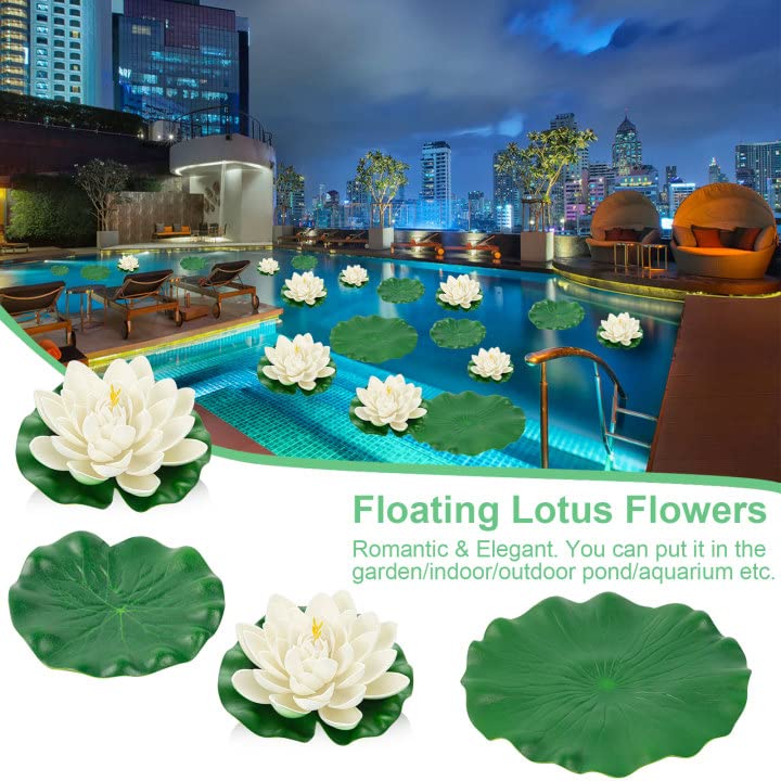 24PCS Floating Flowers for Pool - Ivory White Artificial Foam Lily Pads, Pond Decorations for Home Garden, Wedding, Party, Baby Shower & Photo Backdrop