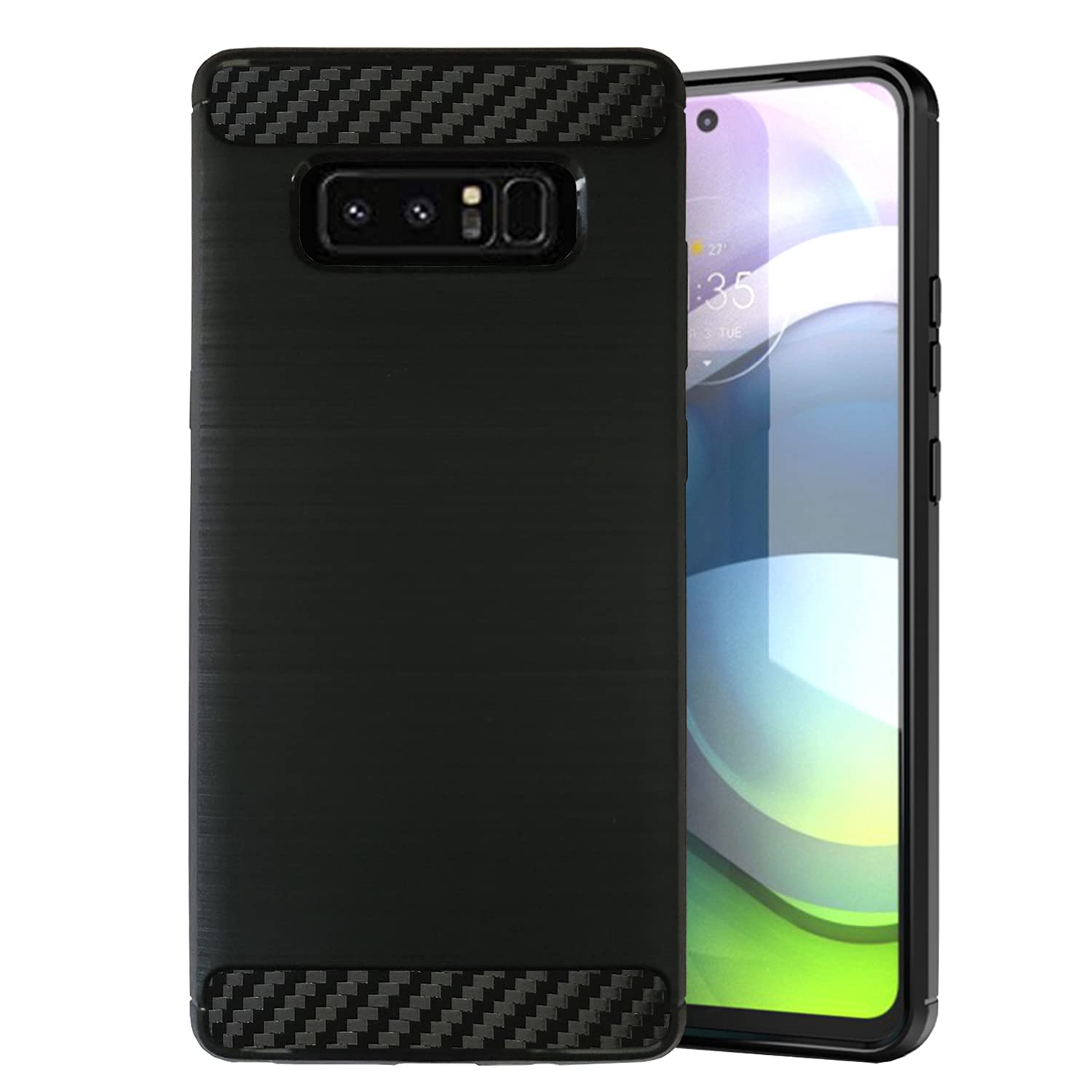 Slim Rubberized Samsung Galaxy Note 8 Case with Carbon Flex Design - Blue Roses Pattern | Durable Protective Cover for Everyday Use, Work & Travel