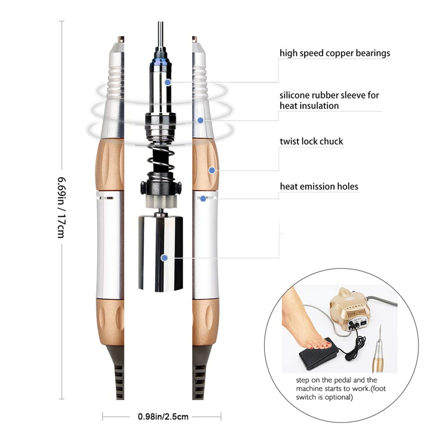 Professional Manicure & Pedicure Nail Drill Kit - Electric Nail File for Salon & Home Use - Perfect for Gel, Acrylic Nails & Nail Art