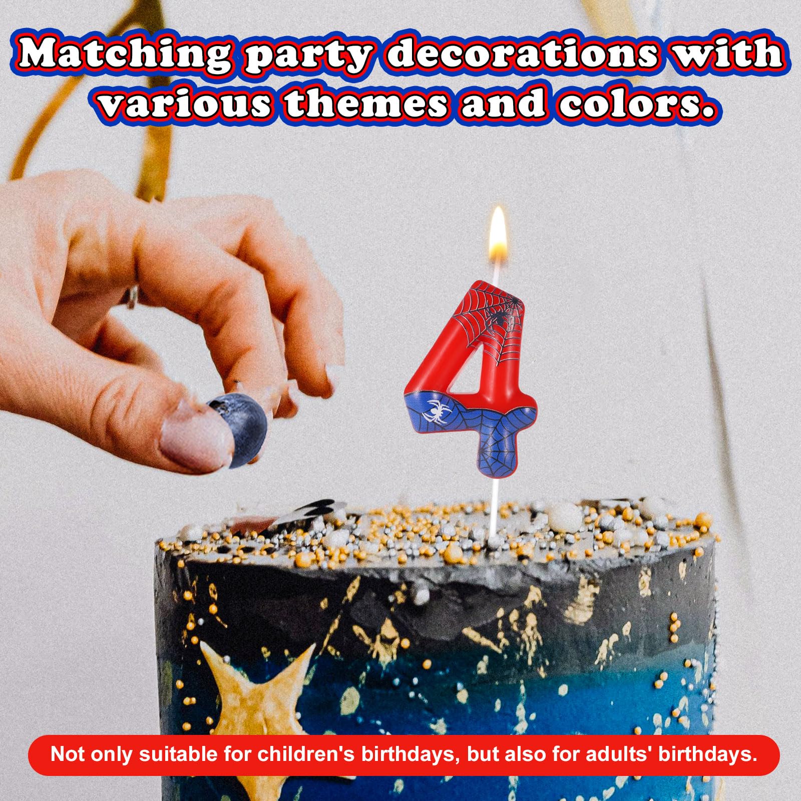 Spider Themed Birthday Candles - Red & Blue Spider Web Cake Candles for Boys & Girls Birthday Party Decorations (Set of 4) | Perfect for Halloween, Superhero, or Arachnid-Themed Birthday Cakes