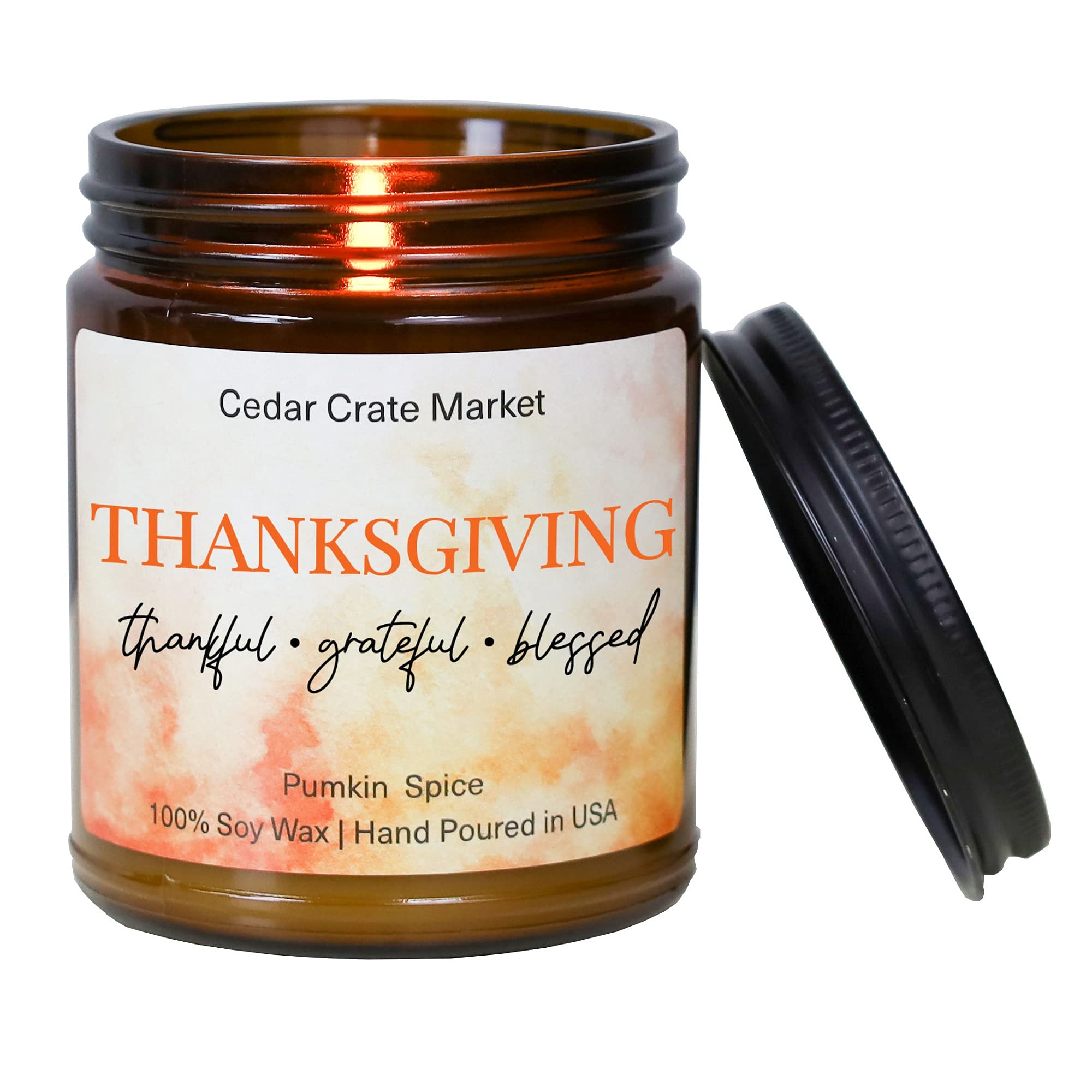 Thanksgiving Pumpkin Spice Scented Candle - Grateful Best Friend Gift with Warm Autumn Aromas of Pumpkin, Cinnamon, Nutmeg & Ginger | Perfect Fall & Winter Decor for Cozy Home, Relaxing Aromatherapy for Women & Men | Ideal for Thanksgiving Gatherings, Holiday Parties & Stress Relief
