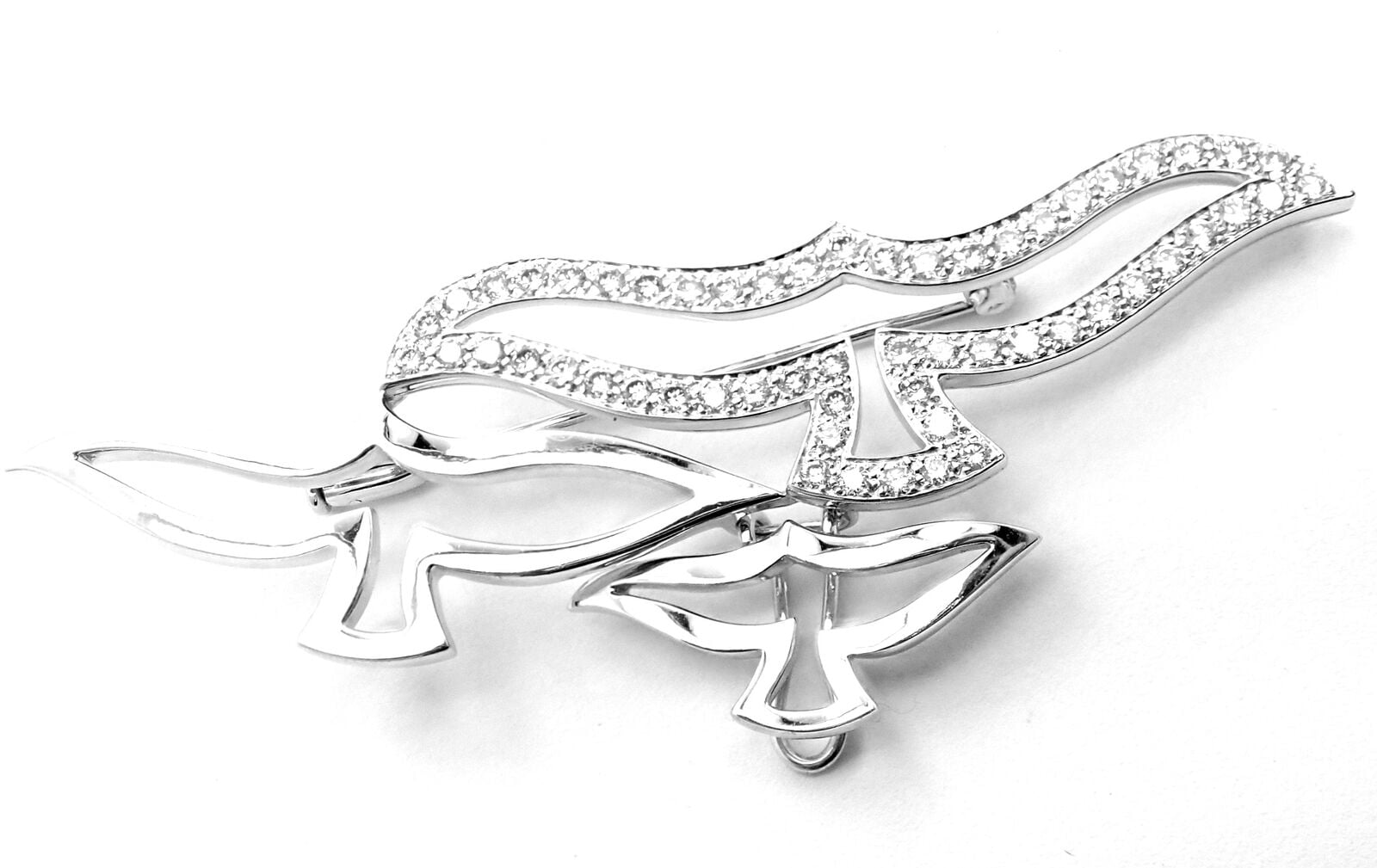 Authentic Cartier 18k White Gold Diamond Bird Pendant Pin Brooch - Luxury Jewelry Gift for Women, Perfect for Weddings & Special Occasions