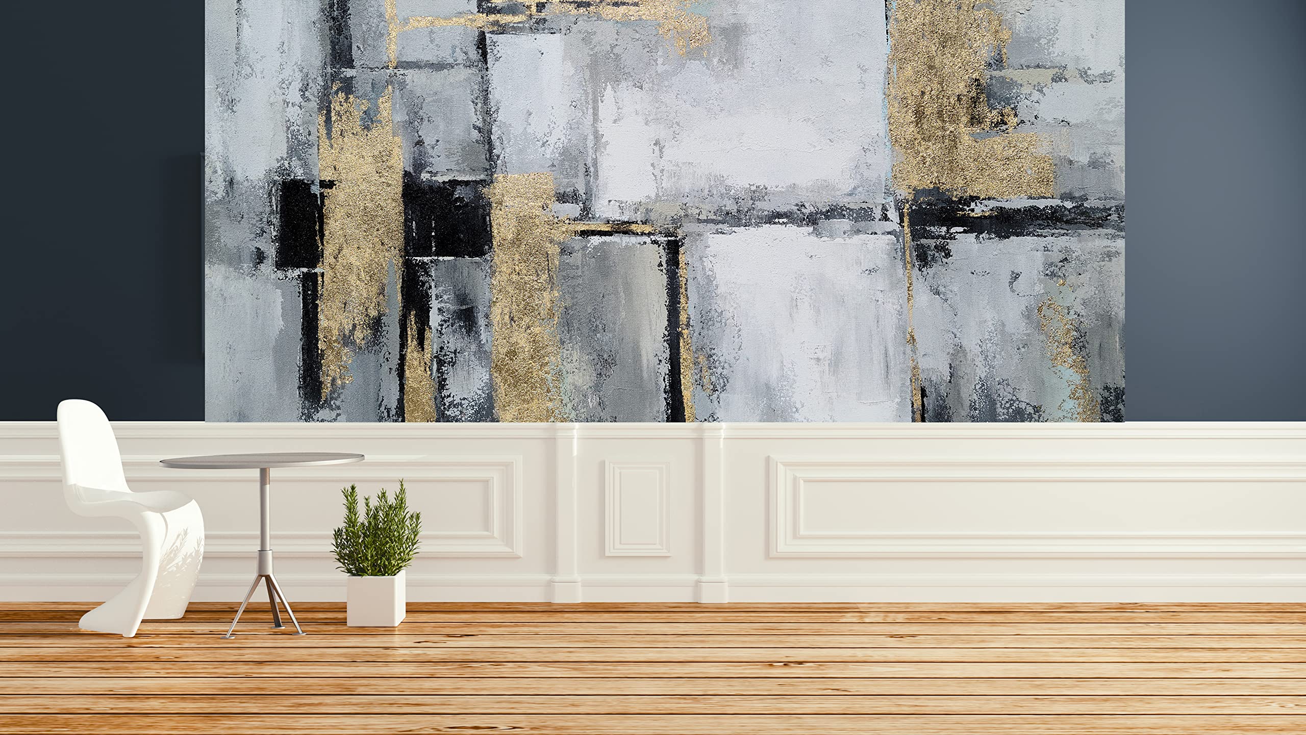 Abstract Black and White Canvas Wall Art with Gold Foil - Modern Painting for Living Room, Bedroom & Office Decor | RFDEPOT ARTS Home Decoration