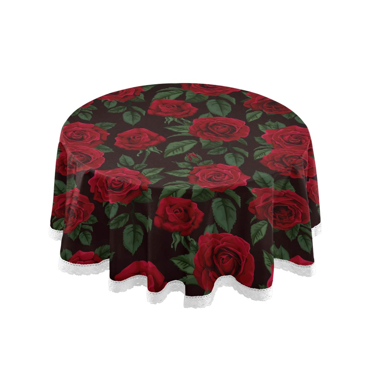 ALAZA 60 x 60 Inch Red Rose Floral Elastic Tablecloth - Wrinkle-Resistant Round Table Cover for Dining, Kitchen, Parties | Perfect for Weddings, Anniversaries & Holiday Decorations