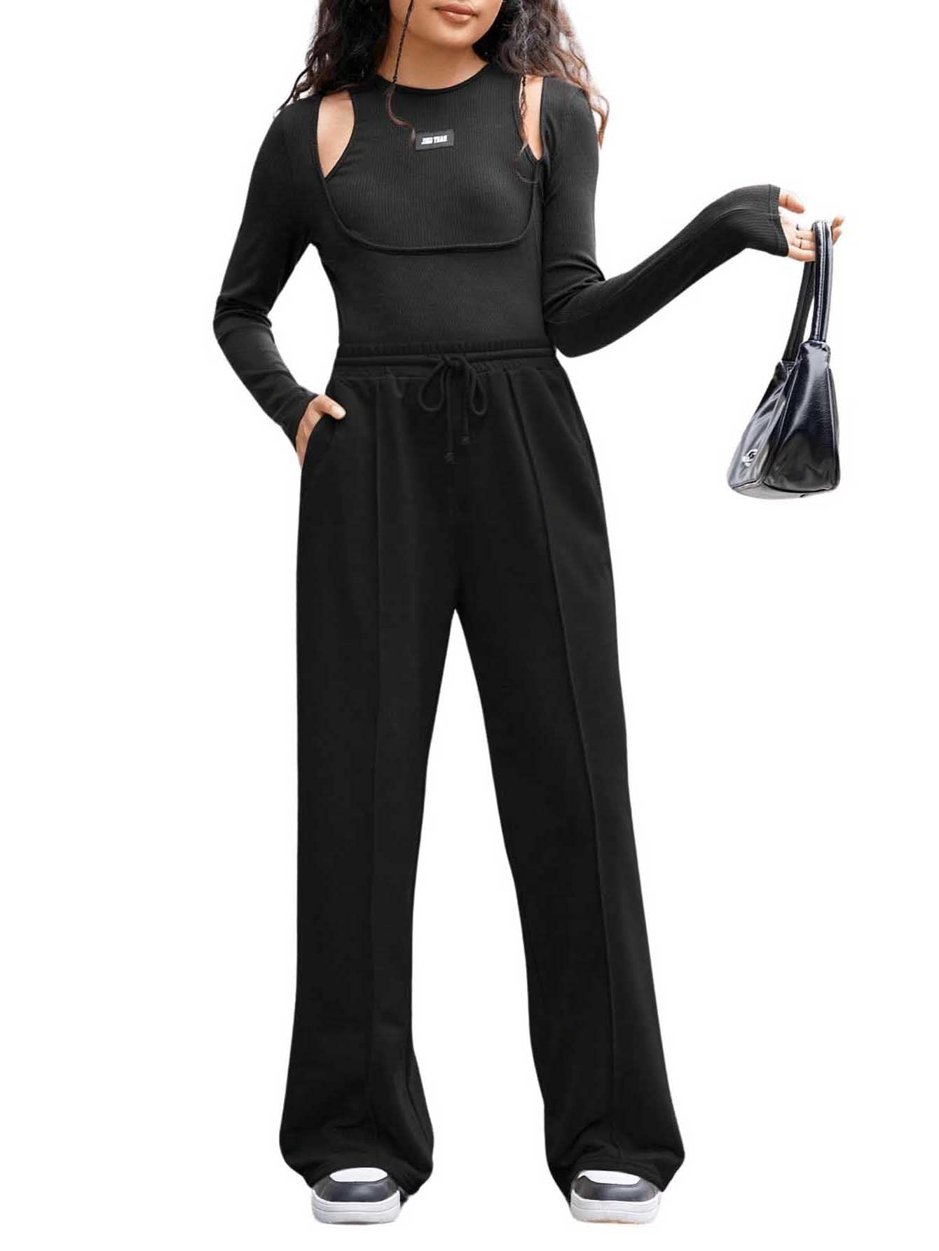 COZYEASE Girls Wide Leg Sweatpants - Elastic Waistband with Drawstring, Straight Leg Jogger Pants with Pockets | Casual Loungewear, School, Yoga & Running Outfits for Teen Girls