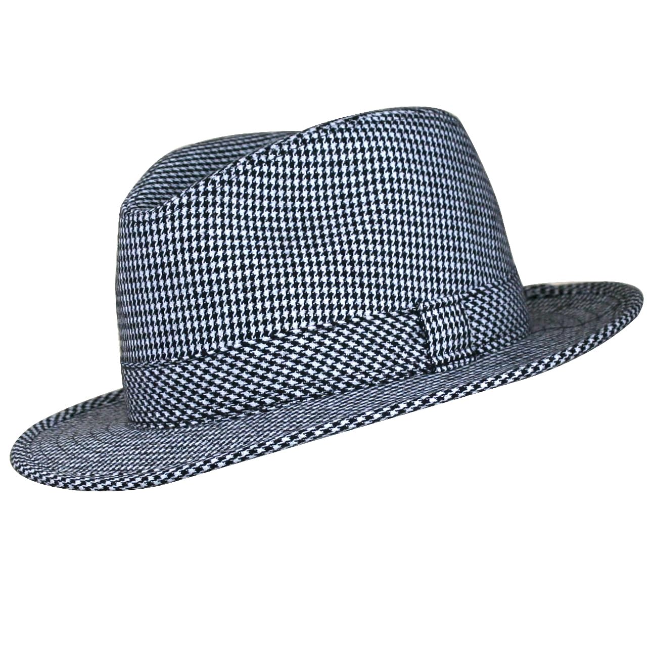 Bear Bryant Houndstooth Fedora Hat - Black & White Checkered for Vintage Style