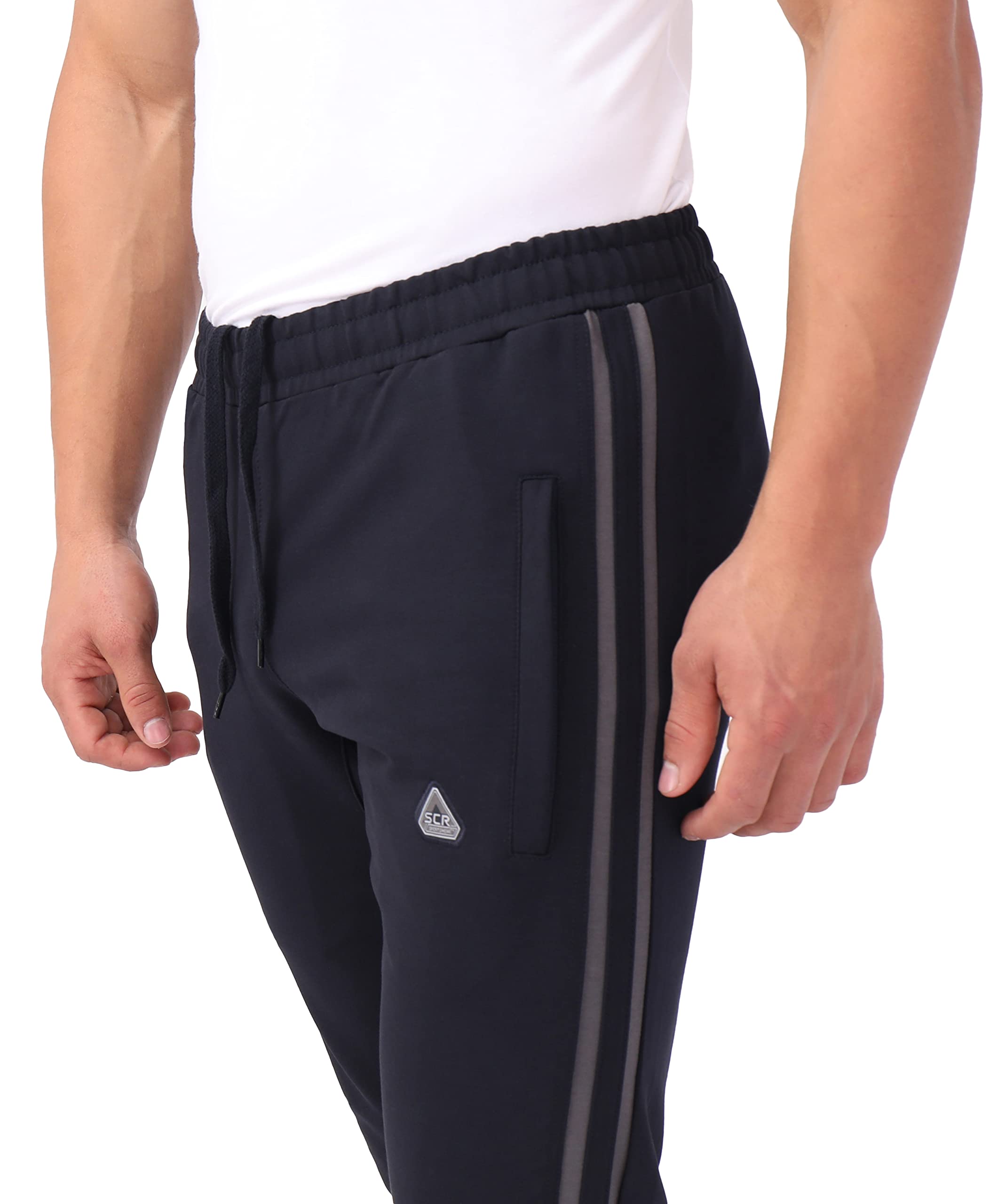 SCR Men's Sweatpants 34Wx36L Tall Joggers with Zipper Pockets & Drawstring Waist - Midnight Black | Comfortable Lounge Pants for Running, Gym & Casual Wear