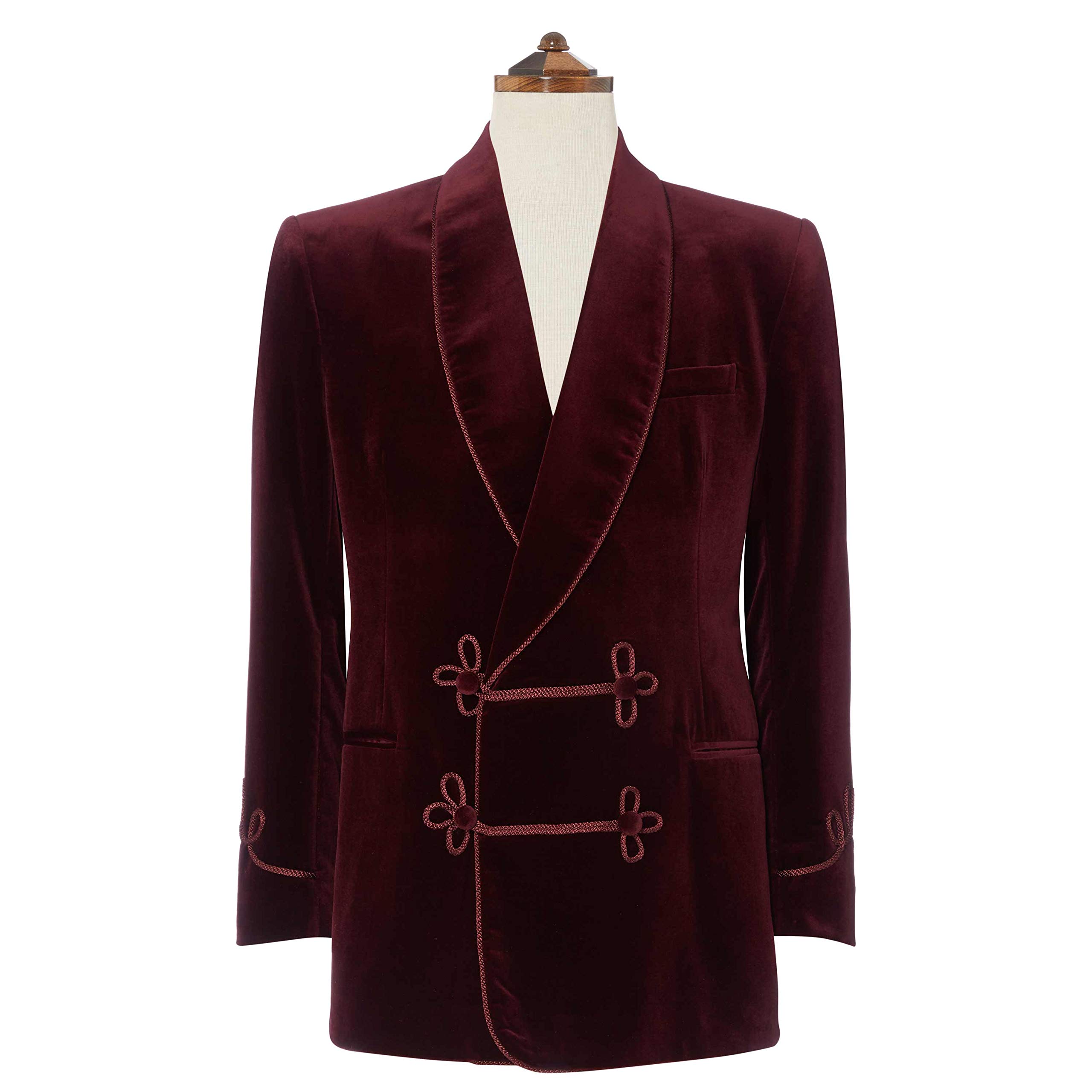 Luxury Burgundy Velvet Smoking Jacket for Men - Soft Formal Lounge Robe for Weddings, Parties & Relaxing at Home
