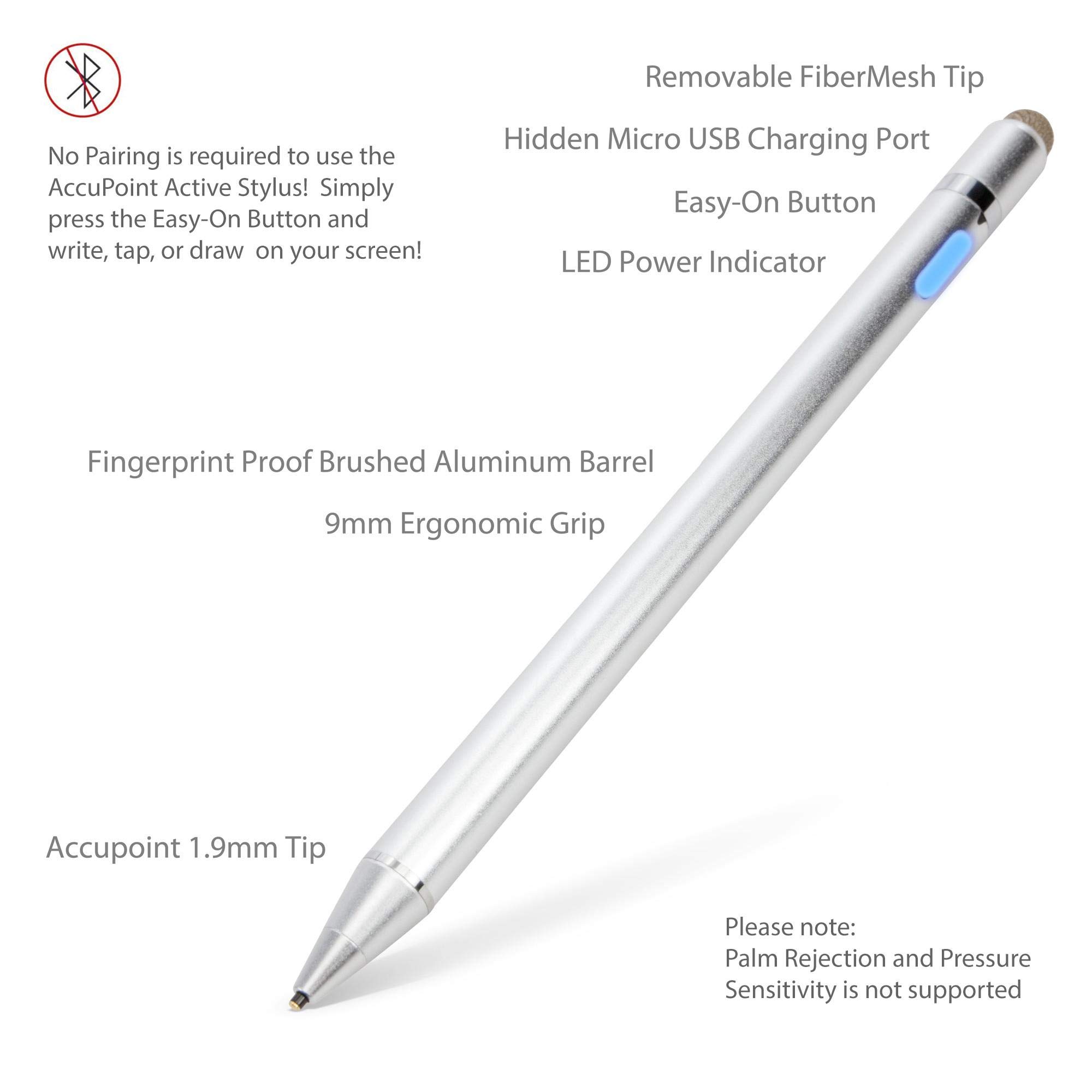 BoxWave AccuPoint Active Stylus Pen for Jitterbug Smart2 - Ultra Fine Tip Electronic Stylus (Metallic Silver) - Perfect for Seniors, Note Taking & Touchscreen Devices