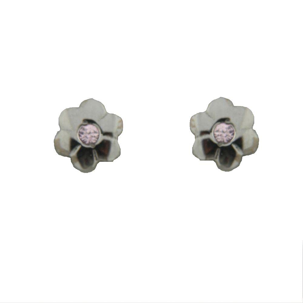 18K Solid White Gold Floral Pink Zircon Screwback Earrings for Women - Elegant Gift for Weddings, Parties & Special Occasions