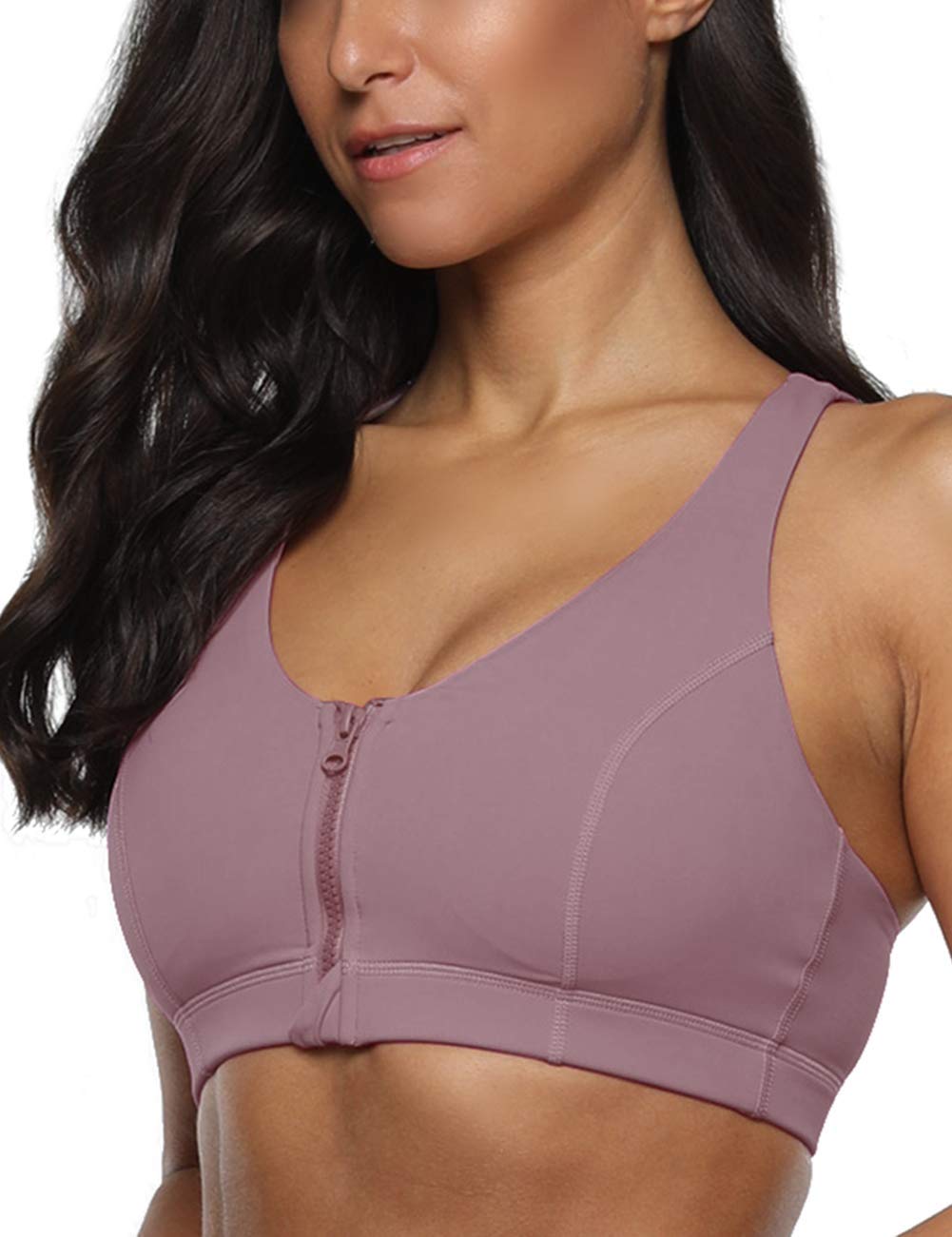 Coastal Rose Women's Zip Front Sports Bra - Criss Cross Yoga Workout Top for Running, Gym & Fitness Training | Breathable Support for High-Intensity Exercise
