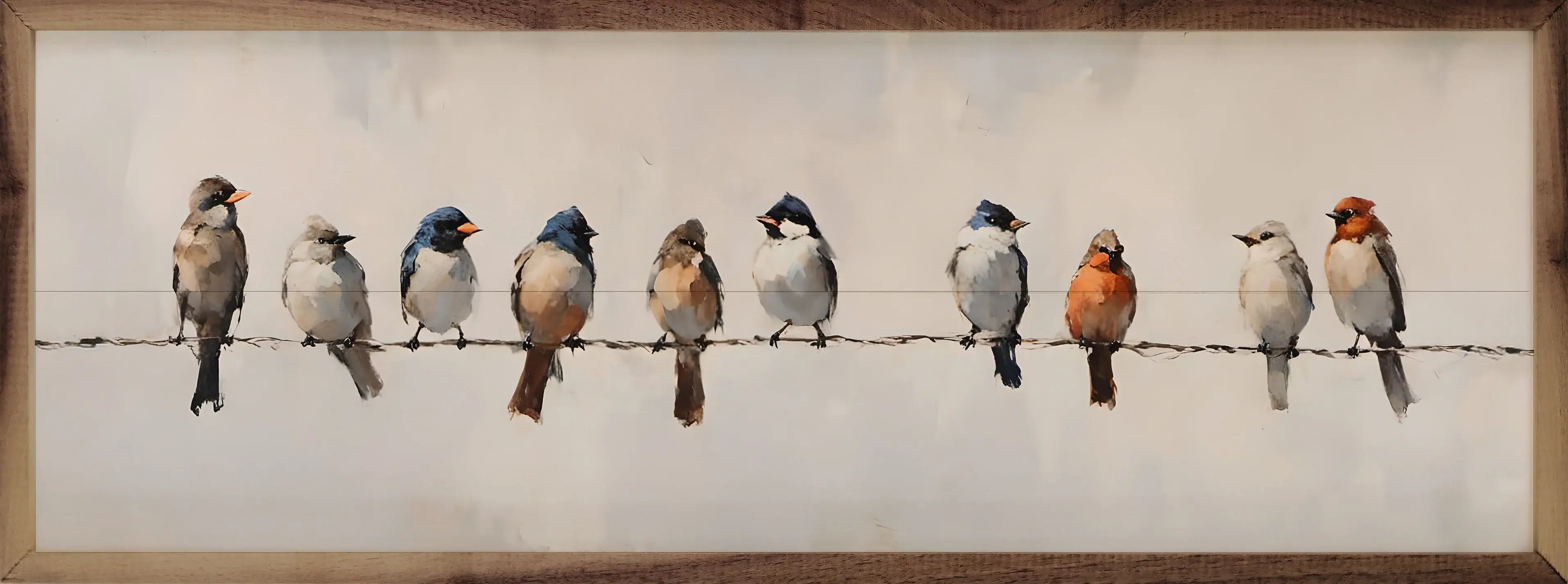 Birds on a Wire Wood Framed Print - Nature Wall Art Decor for Living Room, Bedroom & Office - Handmade Wooden Picture Frame with Rustic Charm