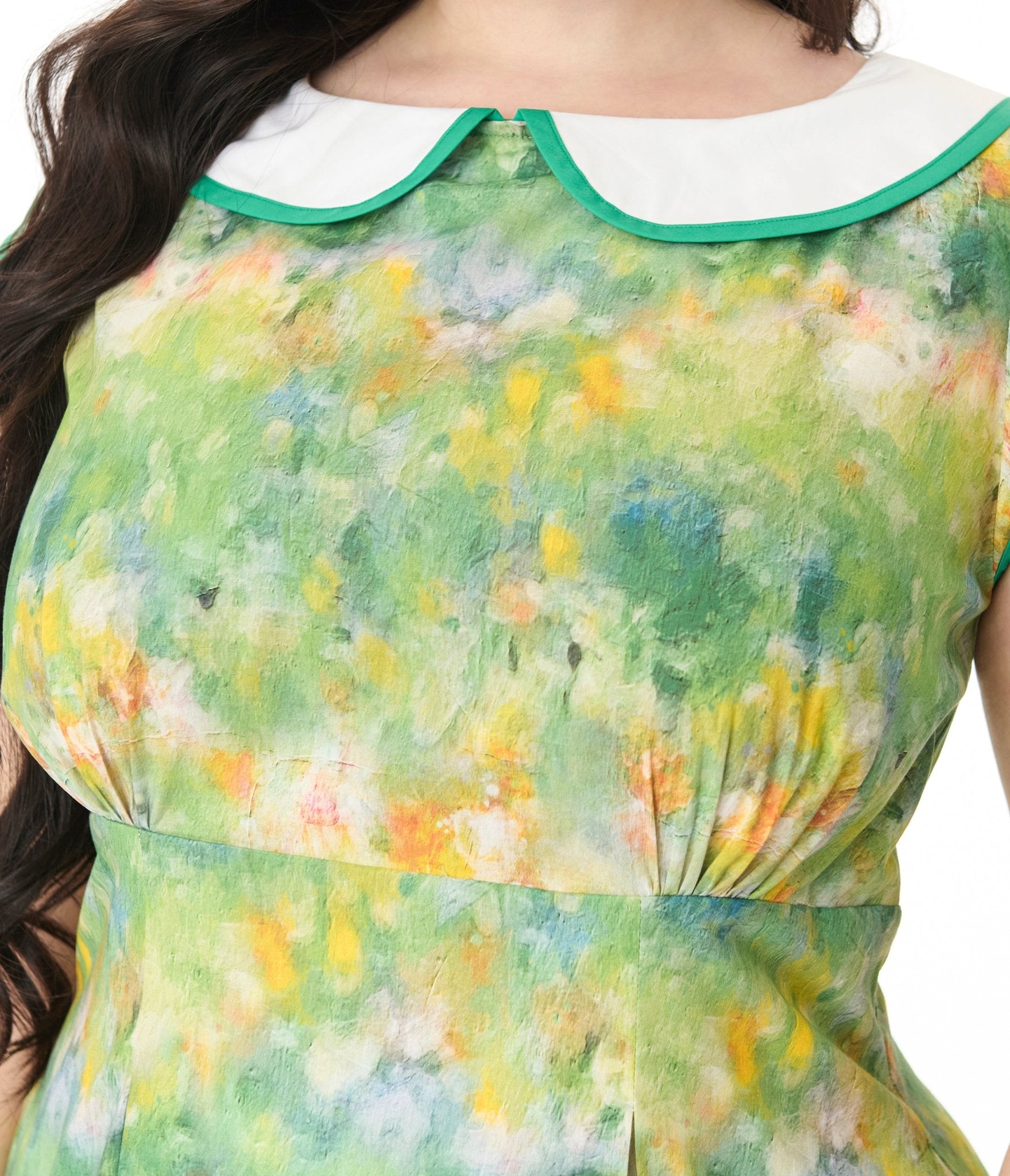 Smak Parlour Plus Size Green Painted Garden Fit & Flare Dress for Women | Floral Summer Dress for Outdoor Events, Weddings & Garden Parties