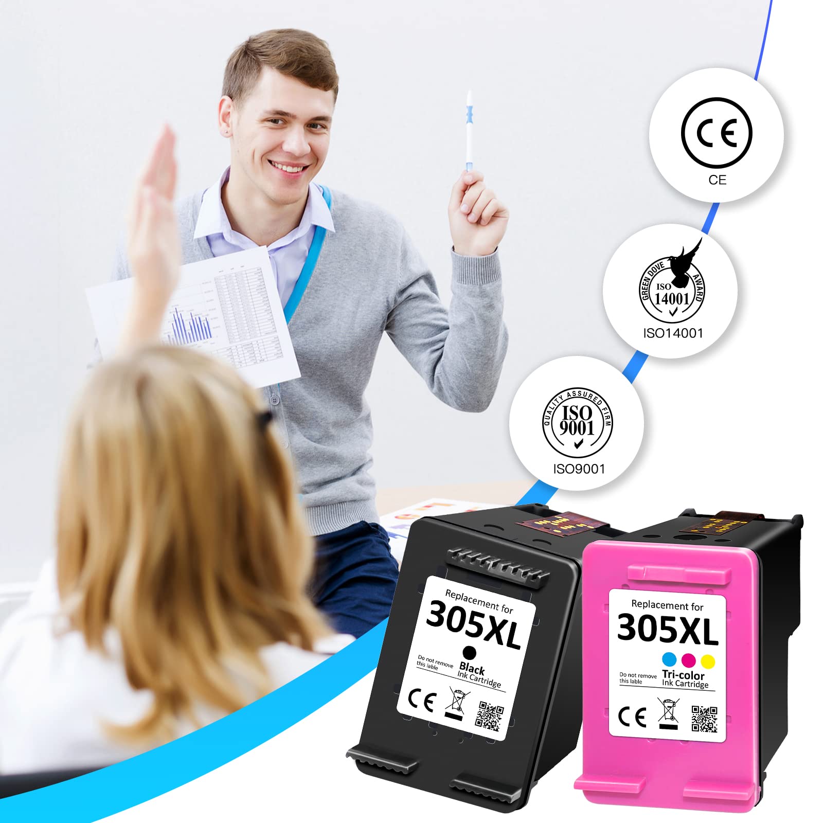 HP 305XL Black & Color Ink Cartridges - High Yield Replacement for HP DeskJet 2700/2710/2720e/2722e/4110e, Deskjet Plus 4100/4130e, Envy 6000/6010e/6020e/6030e, Envy Pro 6400/6420 - Perfect for Home Office Printing & School Projects