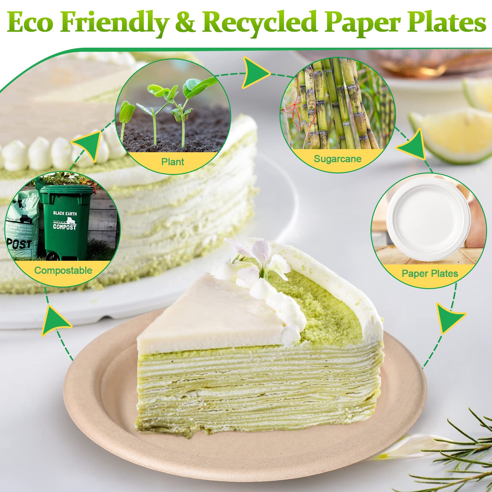 300 Pack 6 Inch Biodegradable Paper Plates - Eco-Friendly Compostable Dessert Plates for Parties, Picnics & Events (Brown)