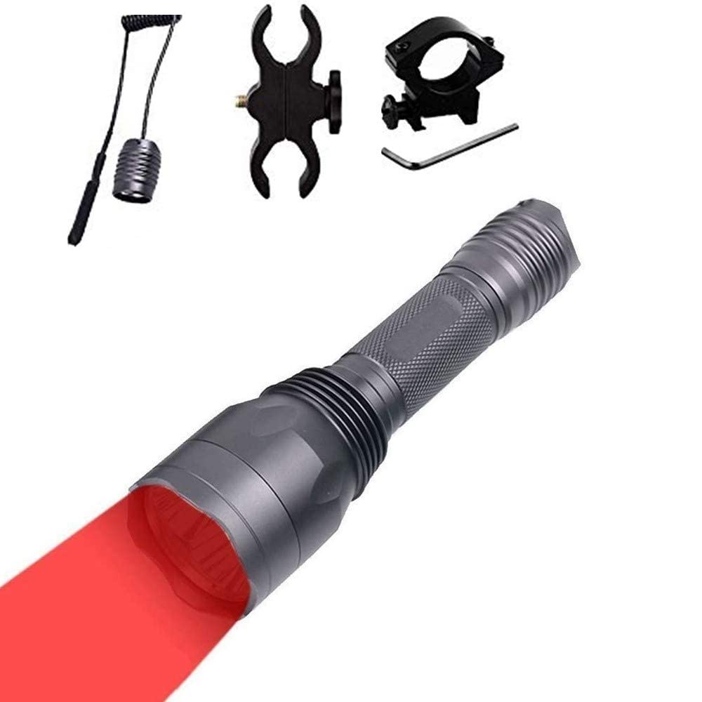 BESTSUN Predator Light 350 Yards Red LED Hunting Flashlight with Pressure Switch, Scope & Picatinny Mounts - Tactical Light for Night Hunting Coyotes, Varmints, Hogs | Perfect for Outdoor Hunting, Camping & Security Use