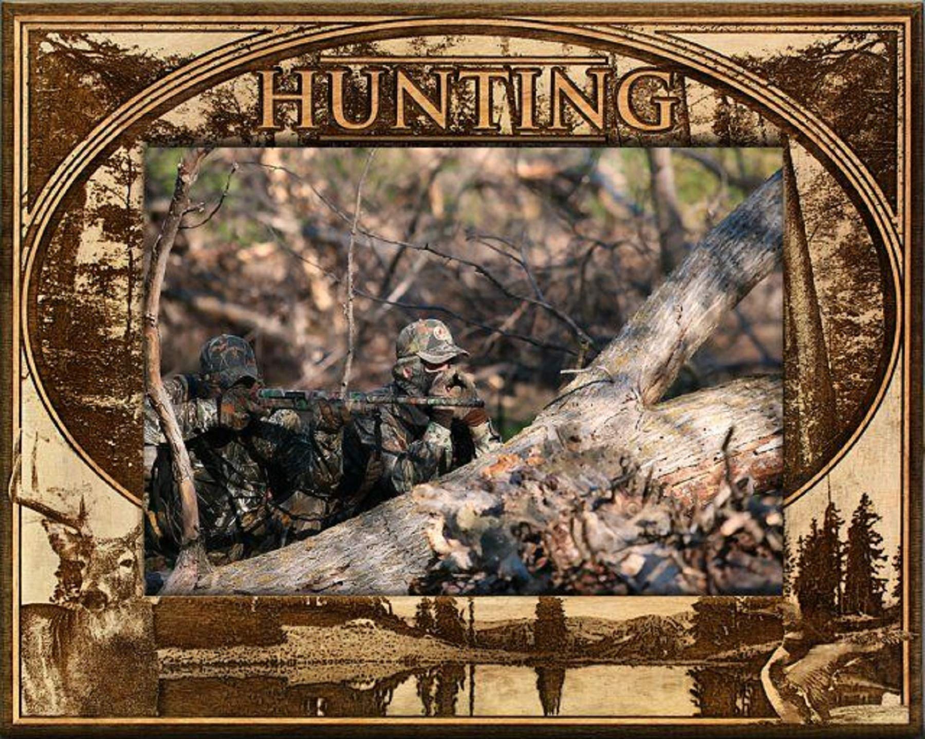 Custom Laser Engraved Wood Picture Frame 5x7 Inches - Personalized Hunting Theme Gift for Outdoorsmen - Perfect for Cabin Decor, Trophy Display & Man Cave Wall Art