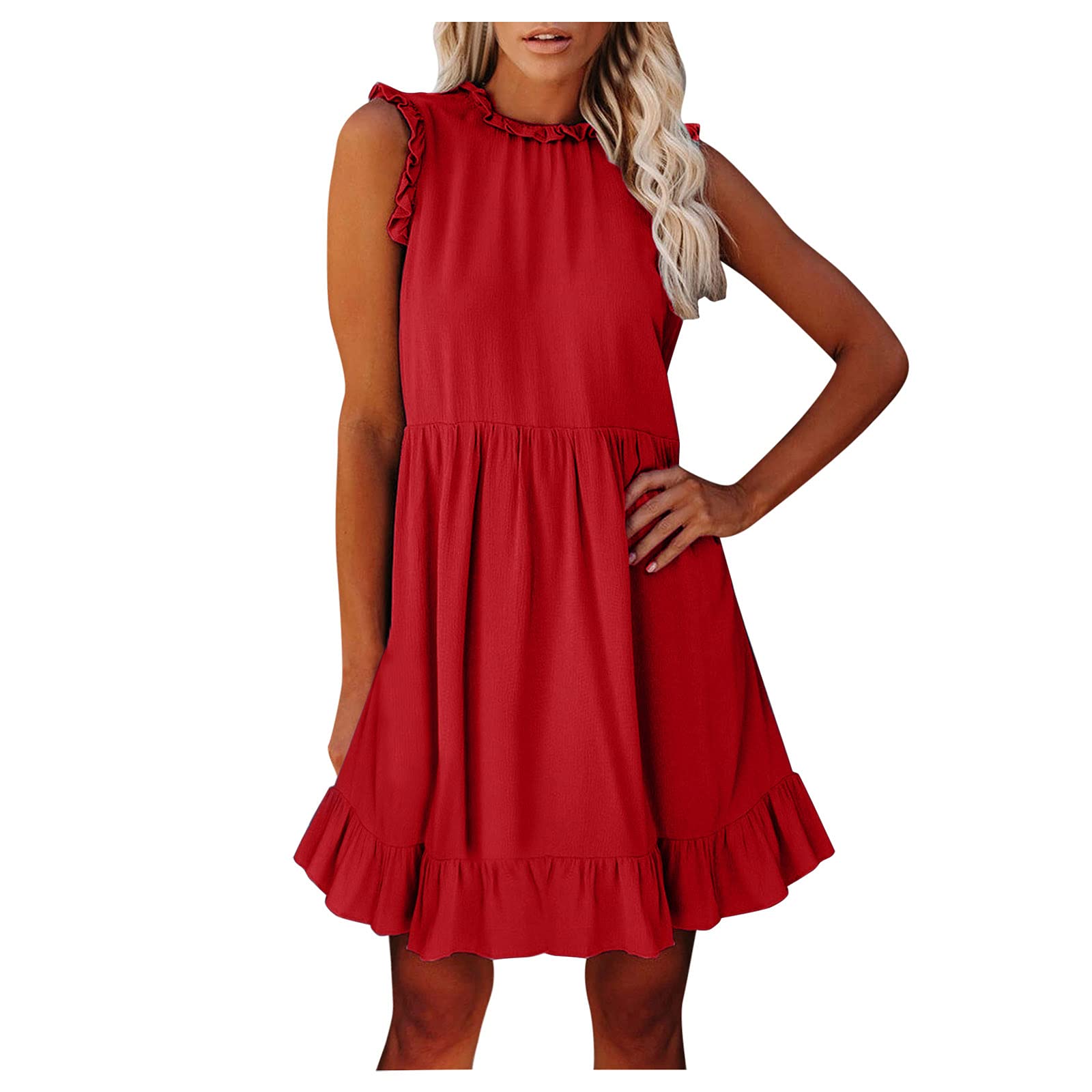 Plus Size Summer Dress for Women - Flattering Waist Ruffles, Round Neck & Pockets - Casual & Comfortable - Perfect for Beach, Picnic, and Everyday Wear