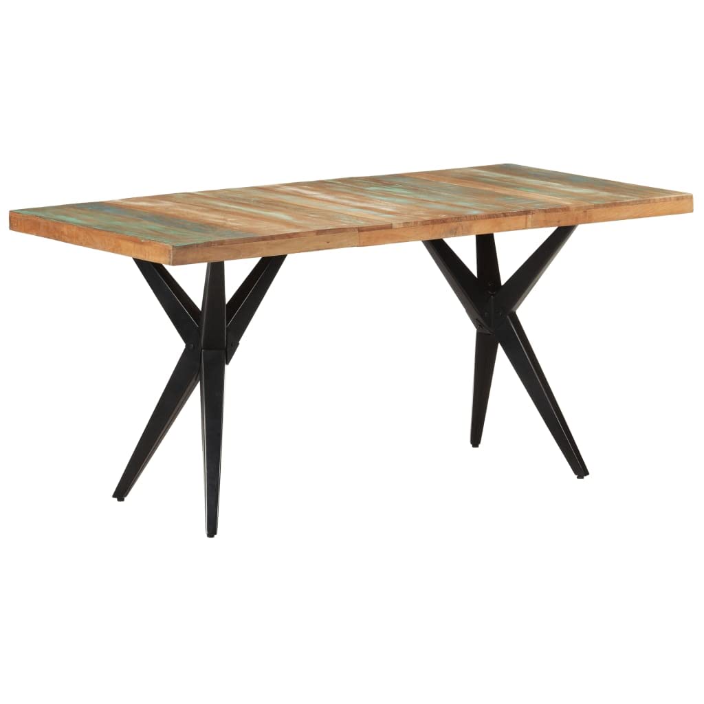 Vintage 63 Inch Rectangular Wood Dining Table with Metal Base - Solid Wood Kitchen Table for 6, Rustic Brown Dining Room Furniture for Family Gatherings & Dinner Parties