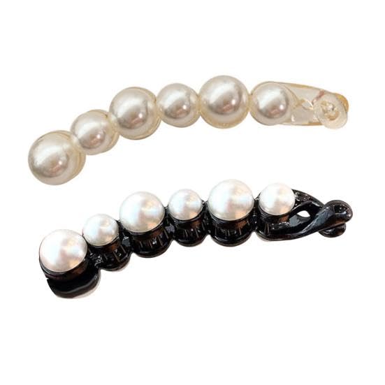 2 PCS Pearl Hair Clips - Banana Clips & Ponytail Holders for Women & Girls | Rhinestone Barrettes for Thick & Fine Hair | Elegant French Hair Accessories for Weddings, Parties & Daily Use