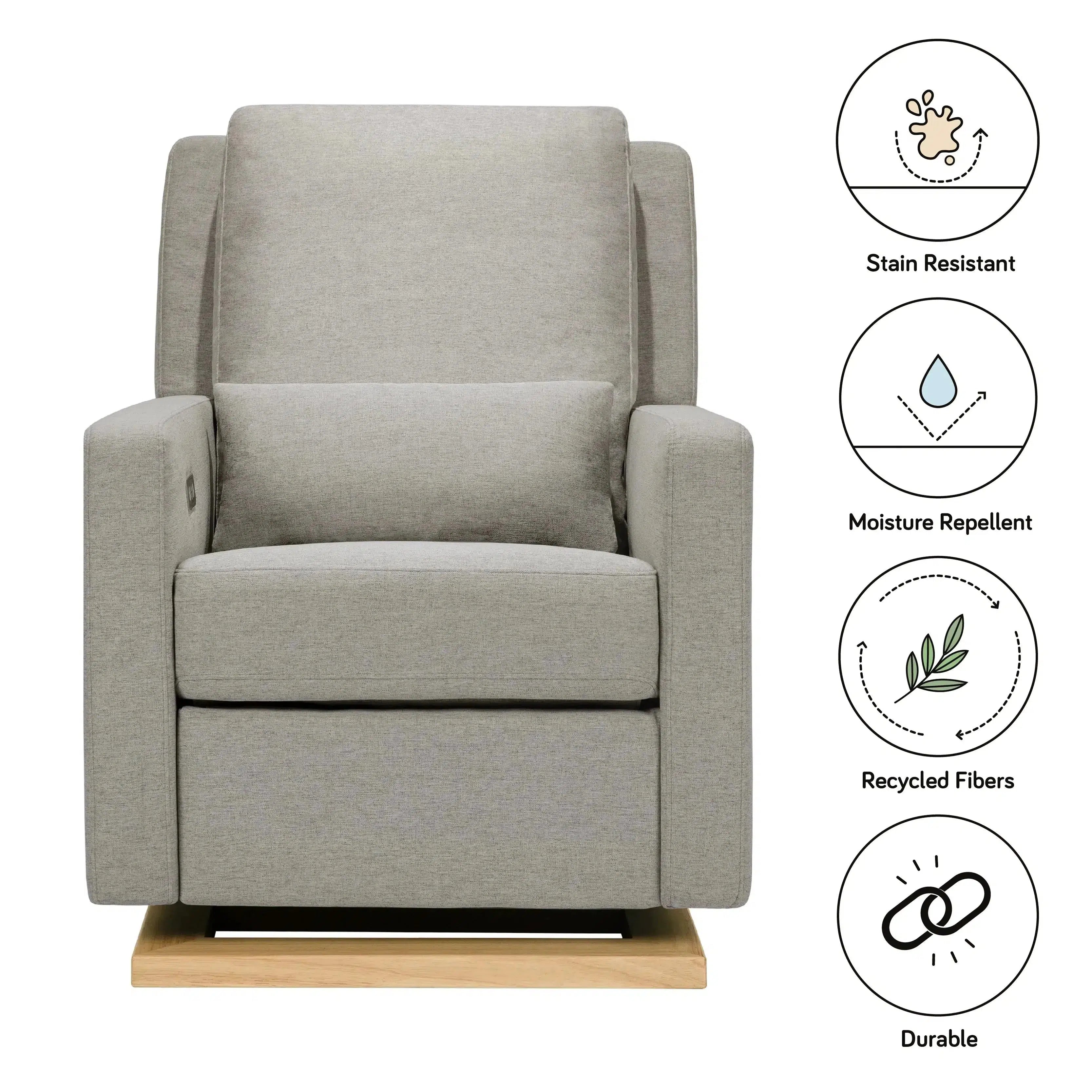 Babyletto Sigi Electronic Glider & Recliner Chair - Grey Eco Weave Performance Fabric for Nursery, Living Room & Breastfeeding Comfort