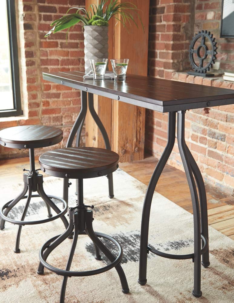 Signature Design by Ashley Odium Urban Counter Height Dining Table Set with 2 Bar Stools, Gray - Perfect for Small Spaces, Kitchen Breakfast Nooks & Modern Apartments