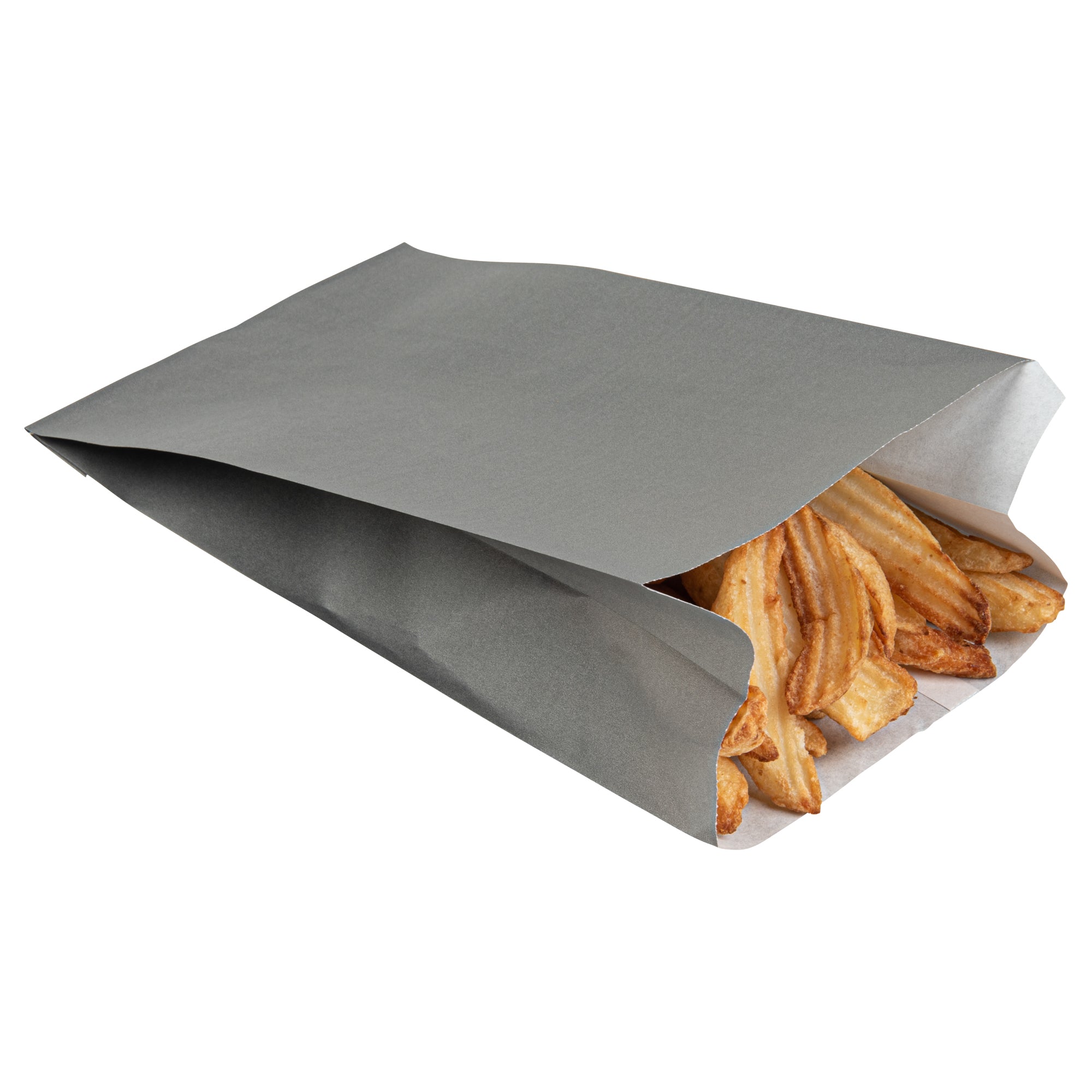 Eco-Friendly Gray Paper French Fry & Snack Bags - 5 x 3 x 8 3/4 Inches (100 Count) - Perfect for Restaurants, Food Trucks & Party Snacks