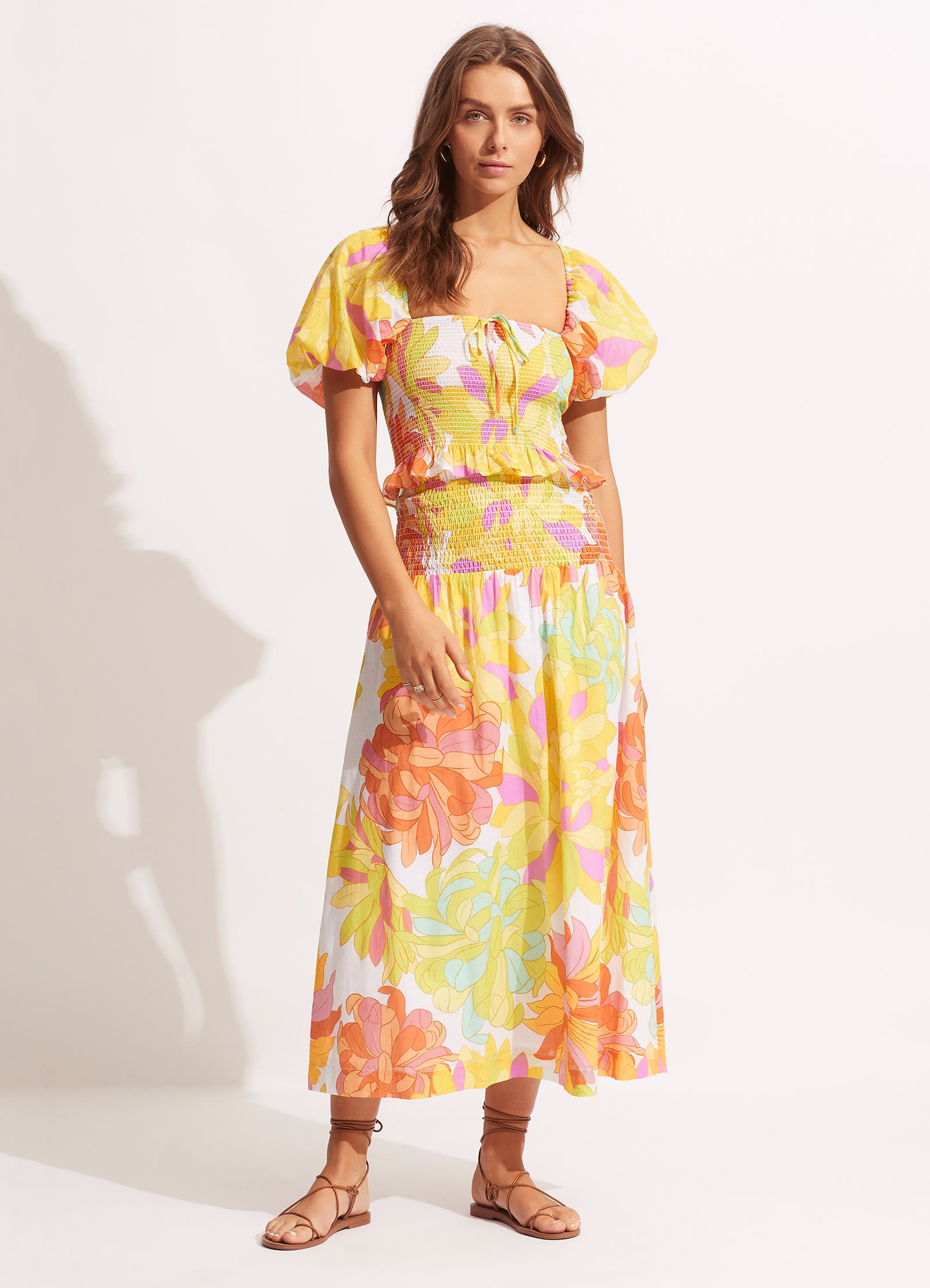 Palm Springs Shirring Skirt in Lime Light - Flowy Summer Skirt for Women, Beach Vacation, Music Festivals & Casual Outings