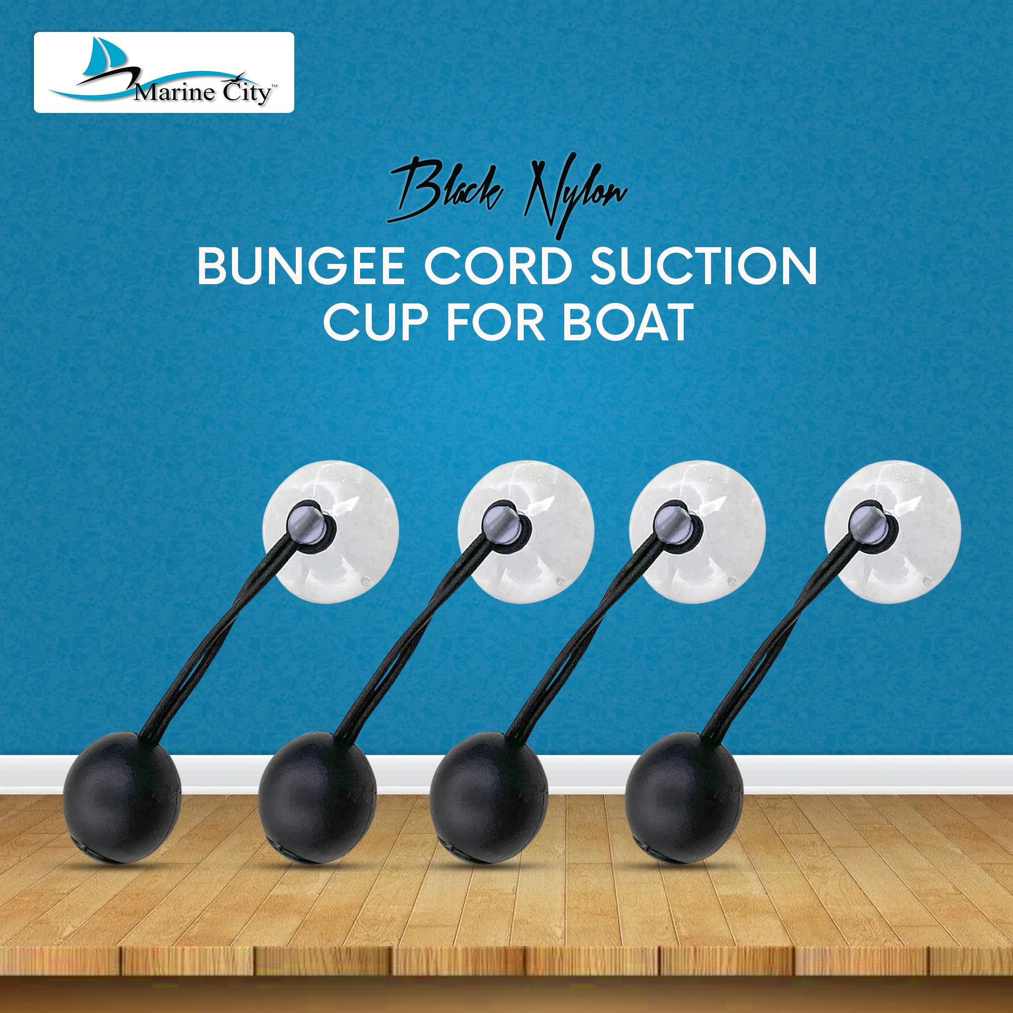 MARINE CITY Heavy Duty Bungee Cord with Suction Cups - 1.38 Inch Boat Cover Tie Downs (4 Pack) - Secure Boat Covers, Trailers & Storage - Perfect for Marine, RV & Outdoor Equipment Protection