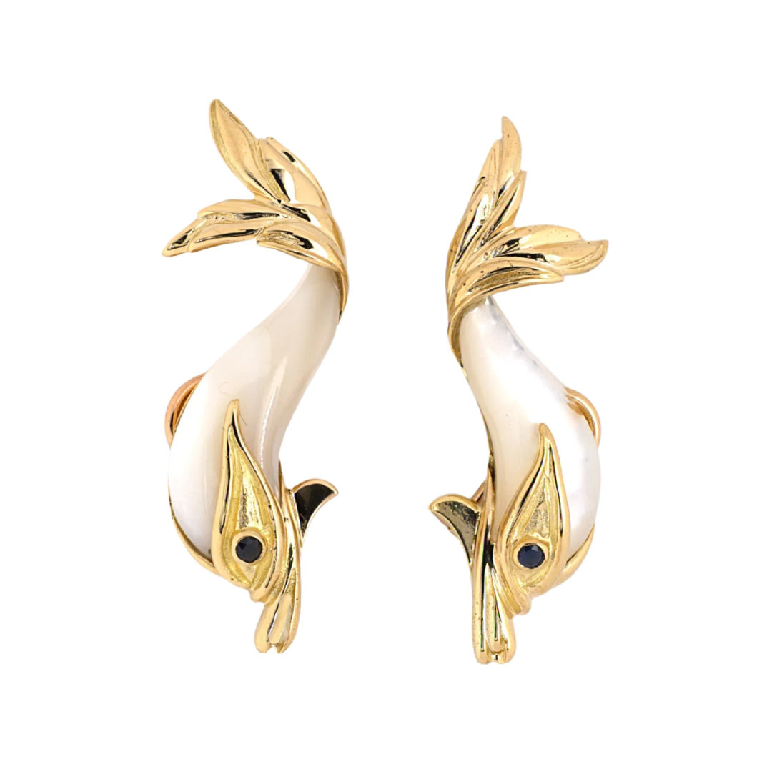 Exquisite Mother of Pearl & Sapphire Dolphin Earrings - Handmade Sterling Silver Jewelry for Women | Perfect Gift for Birthdays, Anniversaries & Beach Vacations