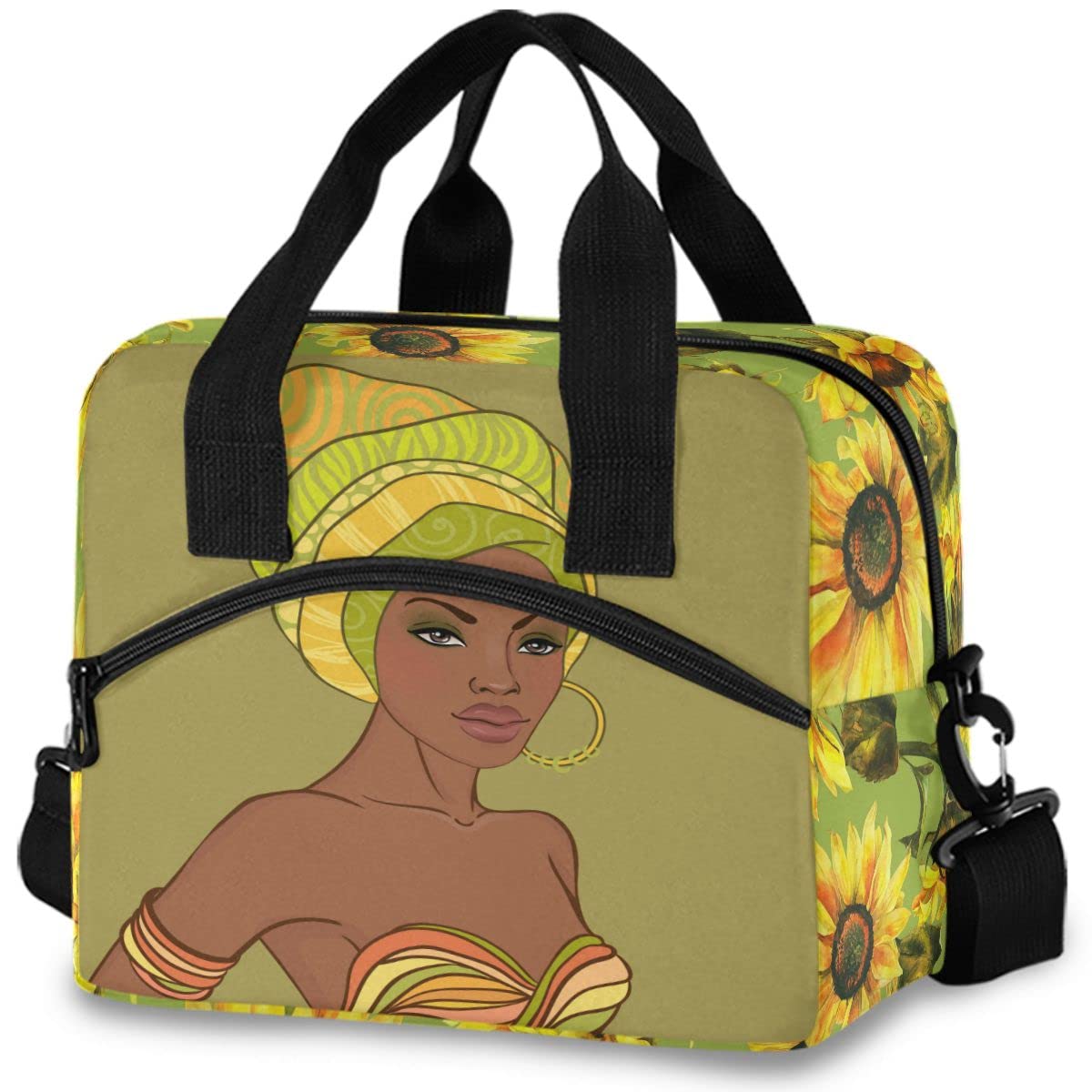 Insulated Lunch Bag with African Lady Print - Reusable Leakproof Cooler Tote for Women & Men - Perfect for Work, School, Picnics & Outdoor Activities