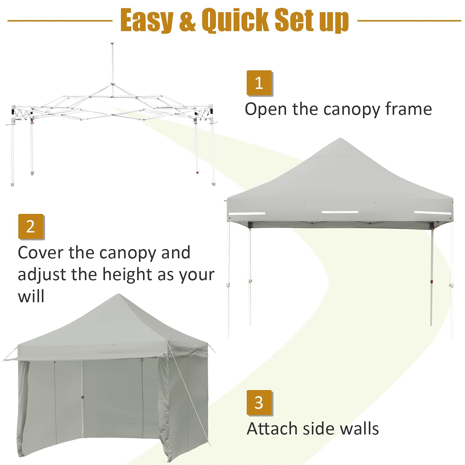 Tangkula 10x10ft Pop Up Canopy Tent - Commercial Instant Shelter with 5 Removable Zippered Sidewalls & Extended Awning - Portable Market Canopy Includes 4 Sand Bags, 8 Stakes, 4 Ropes & Carry Bag - Perfect for Outdoor Events, Farmers Markets, Beach Parties & Camping