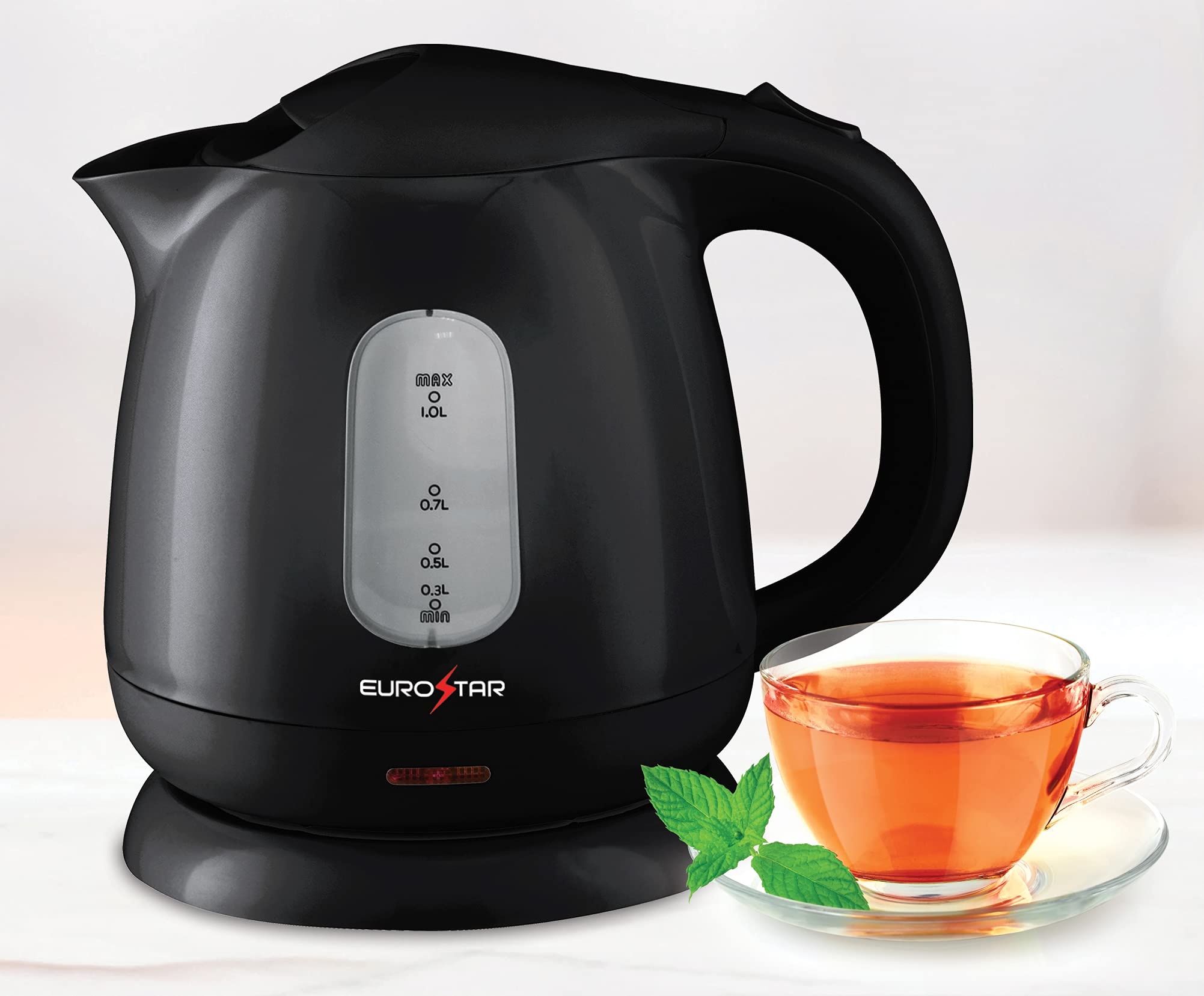 1.0L Electric Plastic Kettle with Auto Shut-Off - Fast Boiling Water Heater for Tea, Coffee & Instant Noodles - BPA-Free, Black (Perfect for Home, Office & Dorm Use)