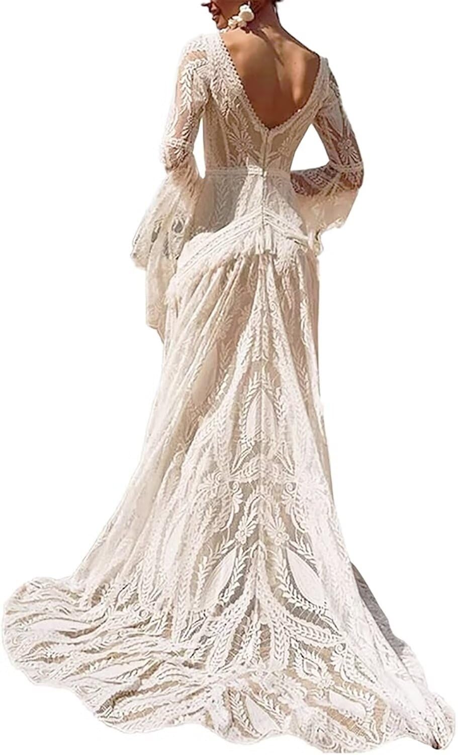 Boho Wedding Dresses for Women – Long Sleeve Lace Plus Size Beach Bridal Gowns | Bohemian Style for Outdoor, Garden & Destination Weddings