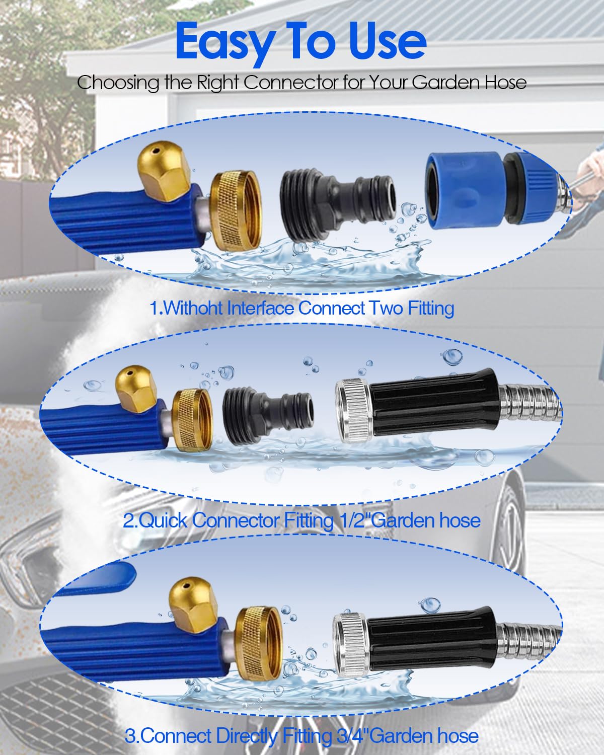 2-in-1 High Pressure Garden Hose Jet Nozzle with Quick Connectors - Dual Spray Patterns for Car Washing, Pet Bathing & Outdoor Cleaning | Heavy Duty Water Nozzle for Lawn, Garden & Home Use