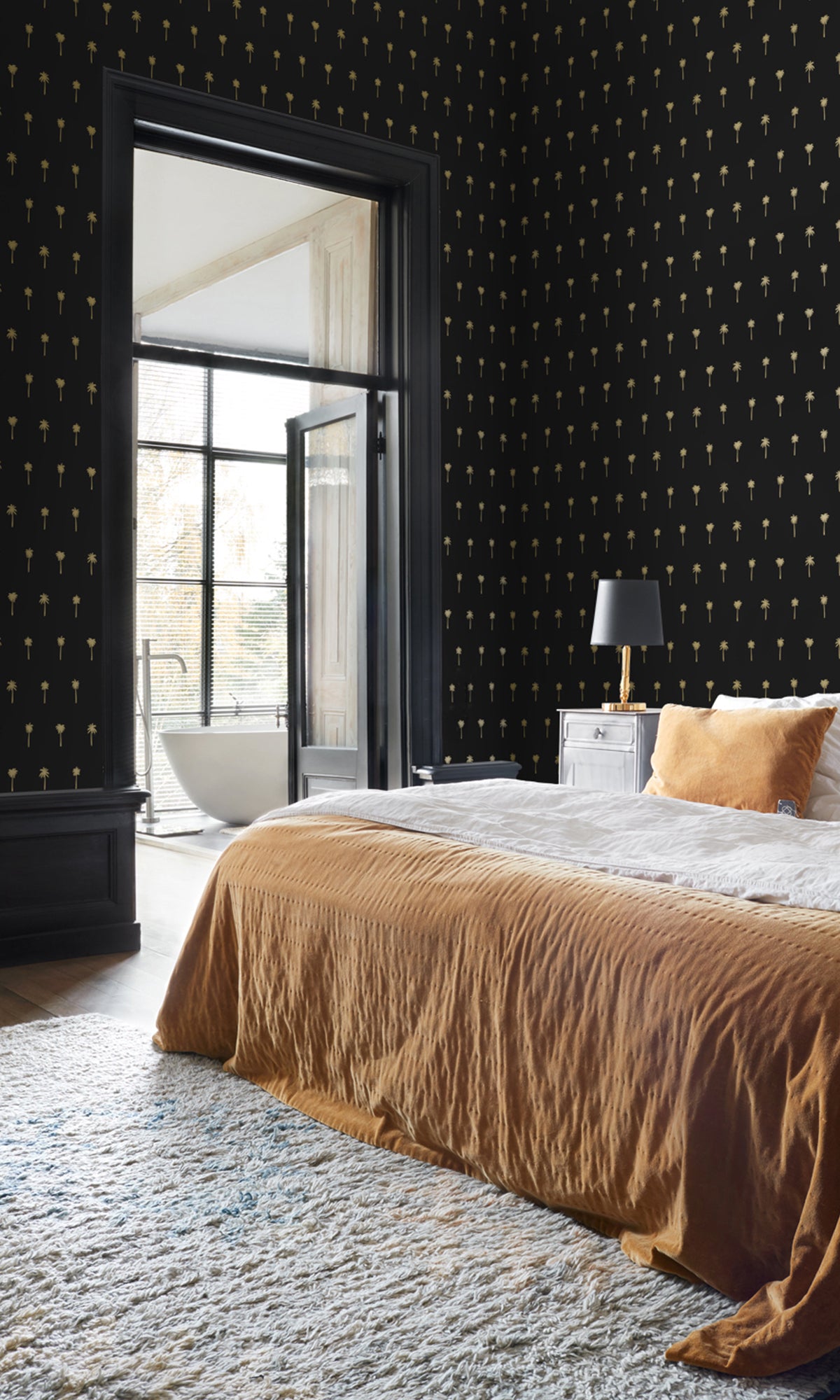 Black and Gold Palm Trees Wallpaper R9383 - Tropical Peel and Stick Removable Wallpaper for Bedroom, Living Room, Bathroom Decor