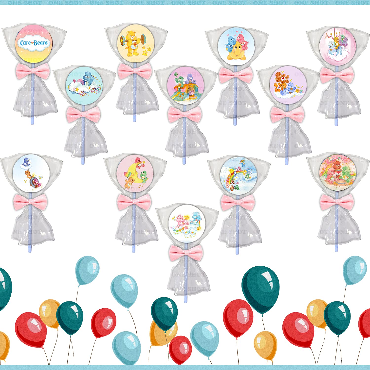 One Shot Care Bears Party Favors Supplies - 24pcs Decorations, Lollipops & Party Accessories for Birthday, Baby Shower & Themed Events