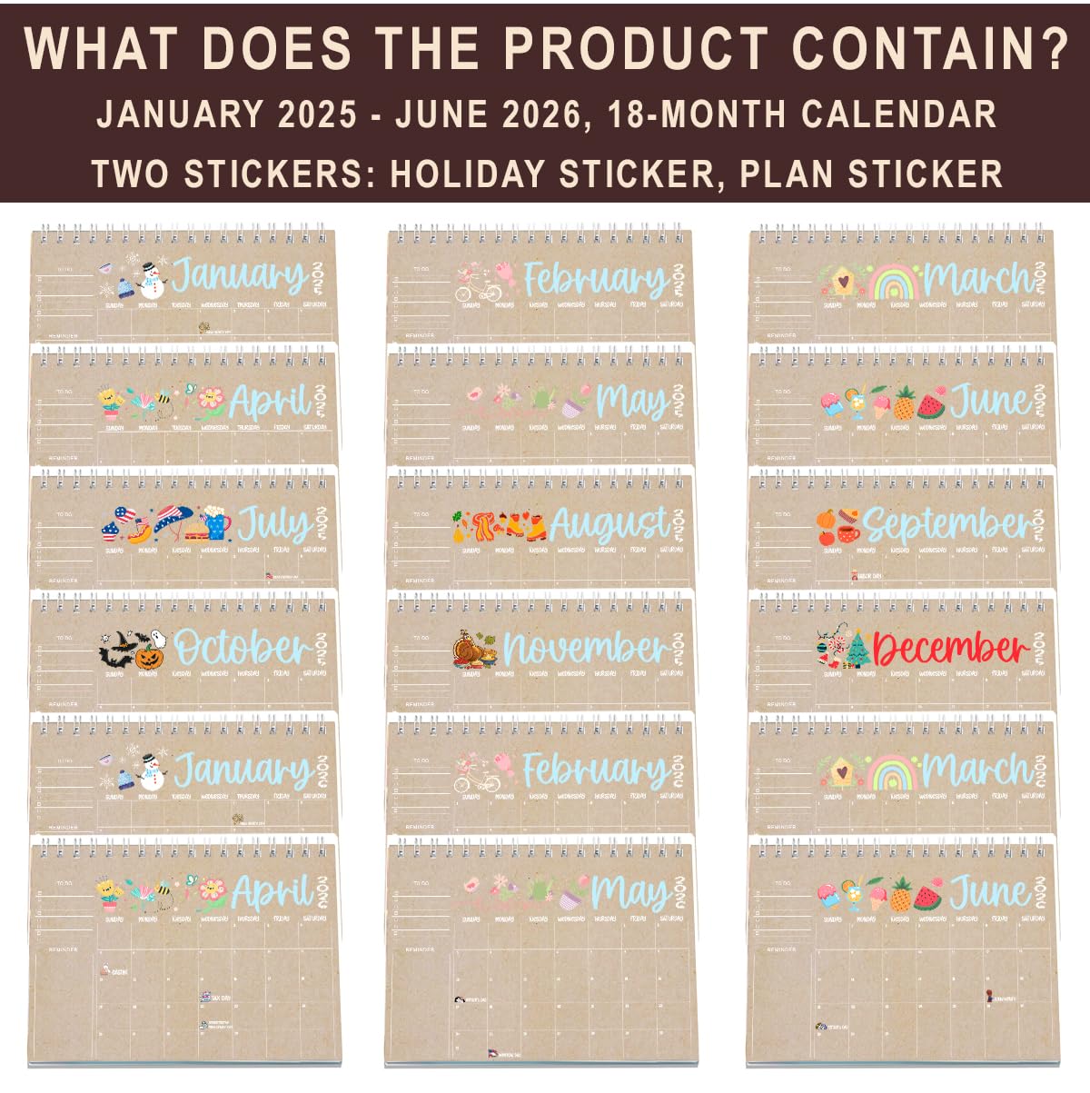 2025-2026 Desk Calendar - Small Office & Teacher Planner with Holiday Stickers (2 pcs) | Perfect for Home, School, and Workplace Organization