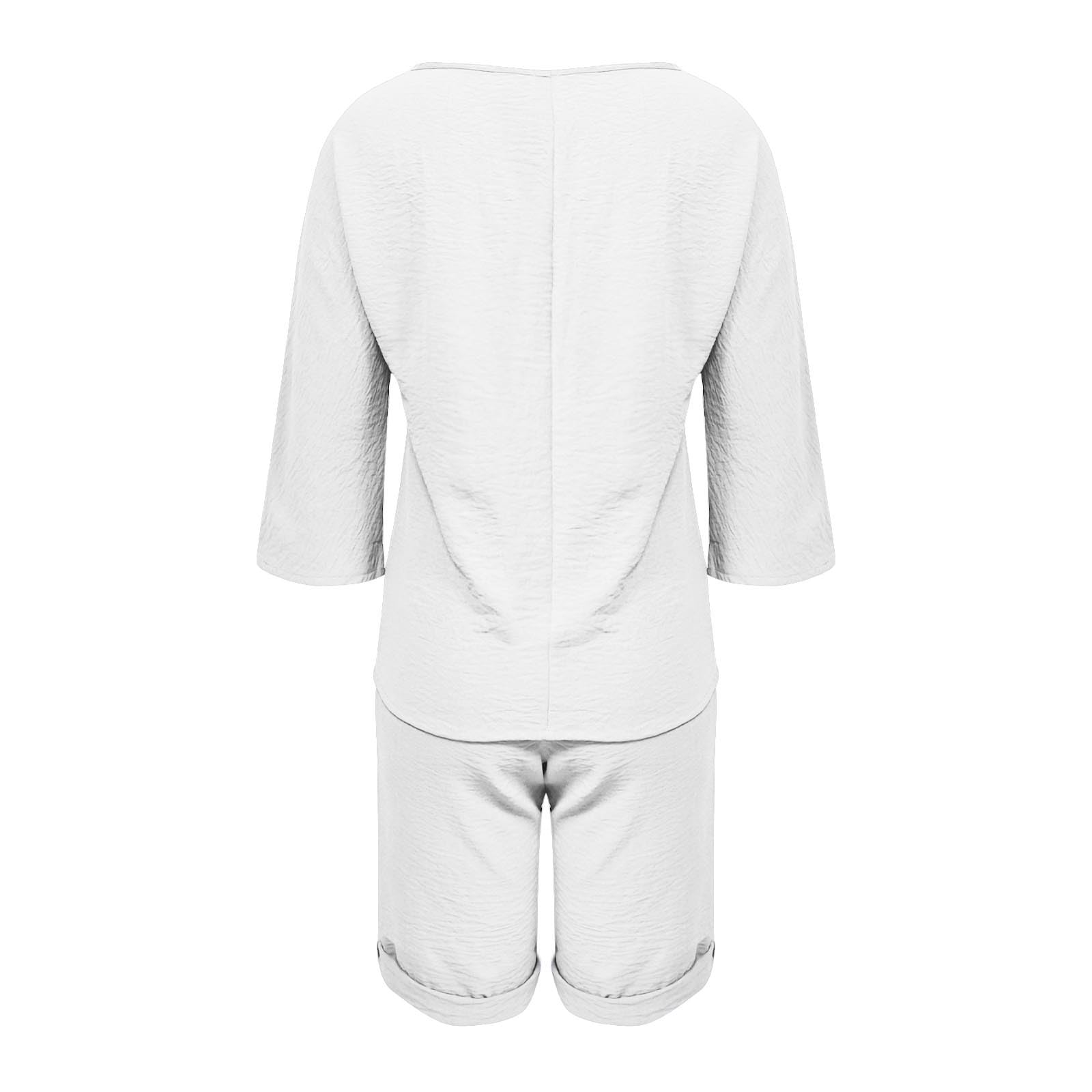 Women's Soft Comfy 2-Piece Pajama Set with Shorts & 3/4 Sleeve Crewneck Top - Loose Fit Sleepwear & Lounge Wear for Relaxing at Home or Traveling