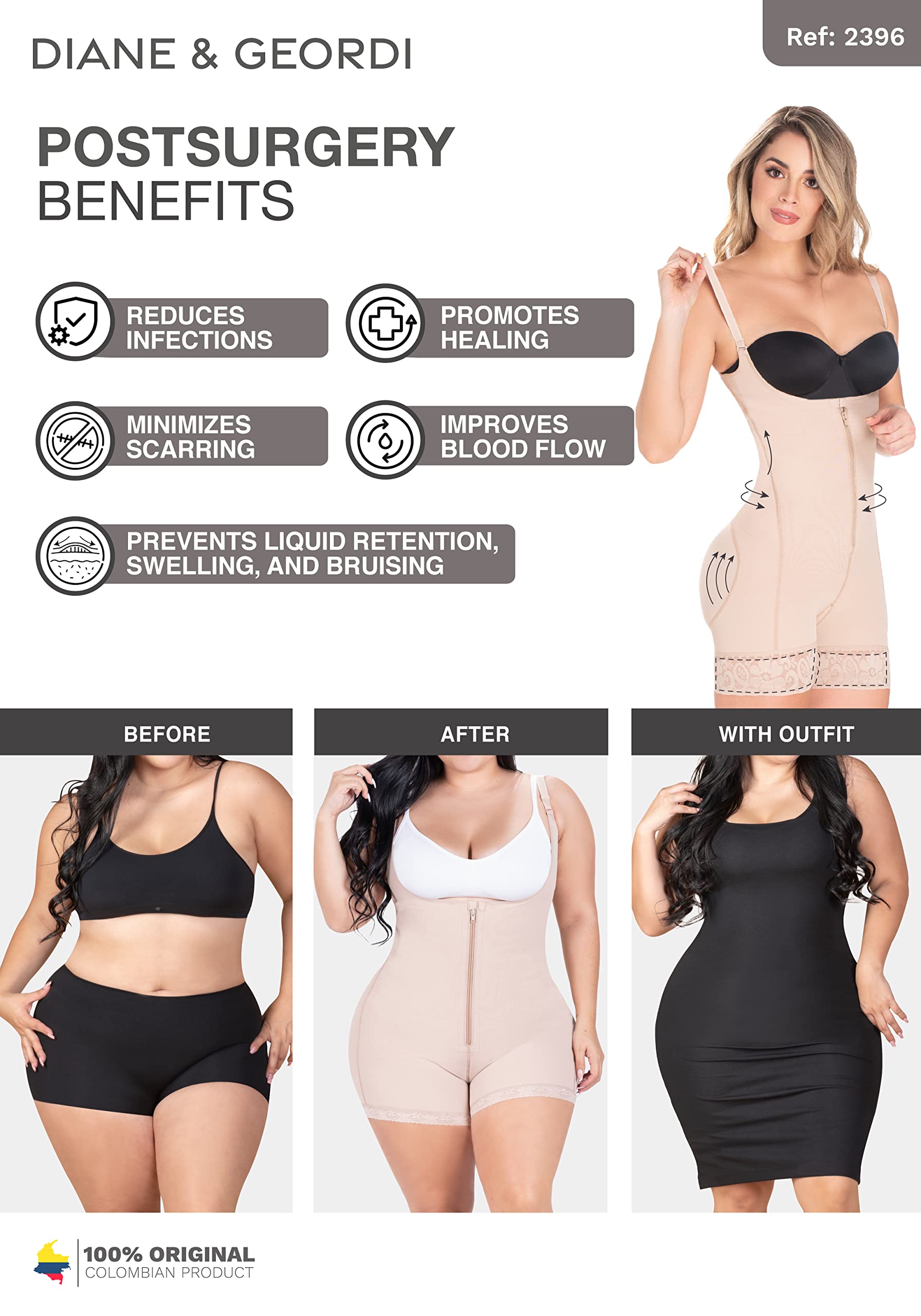 DIANE & GEORDI 2396 Postpartum Shapewear - Colombian Fajas for Women, Tummy Control Body Shaper Girdle - Perfect for Post-Pregnancy Recovery & Everyday Slimming