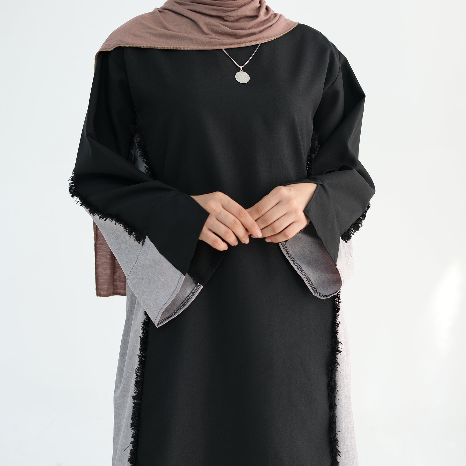 Blair Fringe Abaya Dress - Elegant Black Muslim Abaya with Decorative Fringe | Perfect for Prayer, Mosque, and Special Occasions