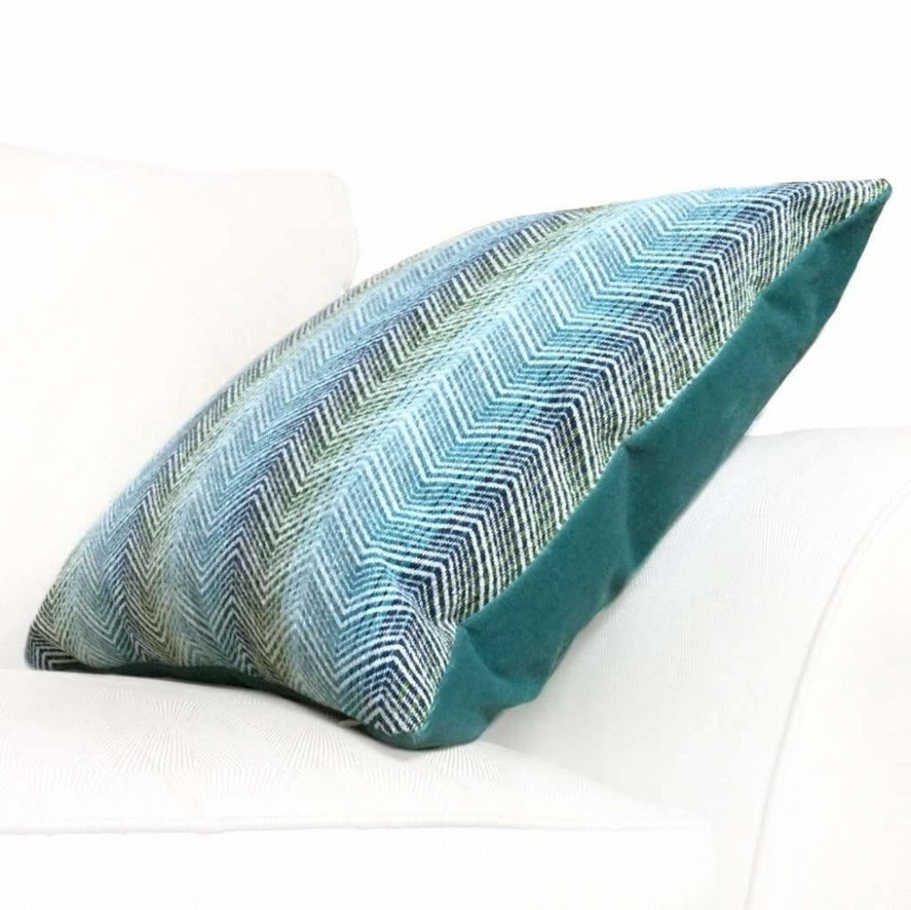 Eileen Boyd Ombre Chevron Zig Zag Aqua Blue Chenille Velvet Pillow Cover - Soft Decorative Throw Pillow Case for Sofa, Bed, Couch, Nursery & Home Decor