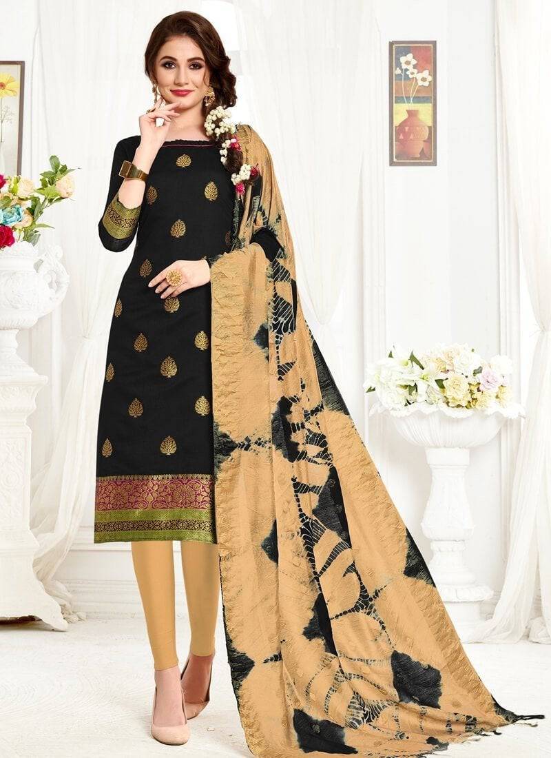 Elegant Black Banarasi Chudidar Straight Kurti - Traditional Indian Ethnic Wear for Women | Perfect for Festivals, Weddings & Special Occasions