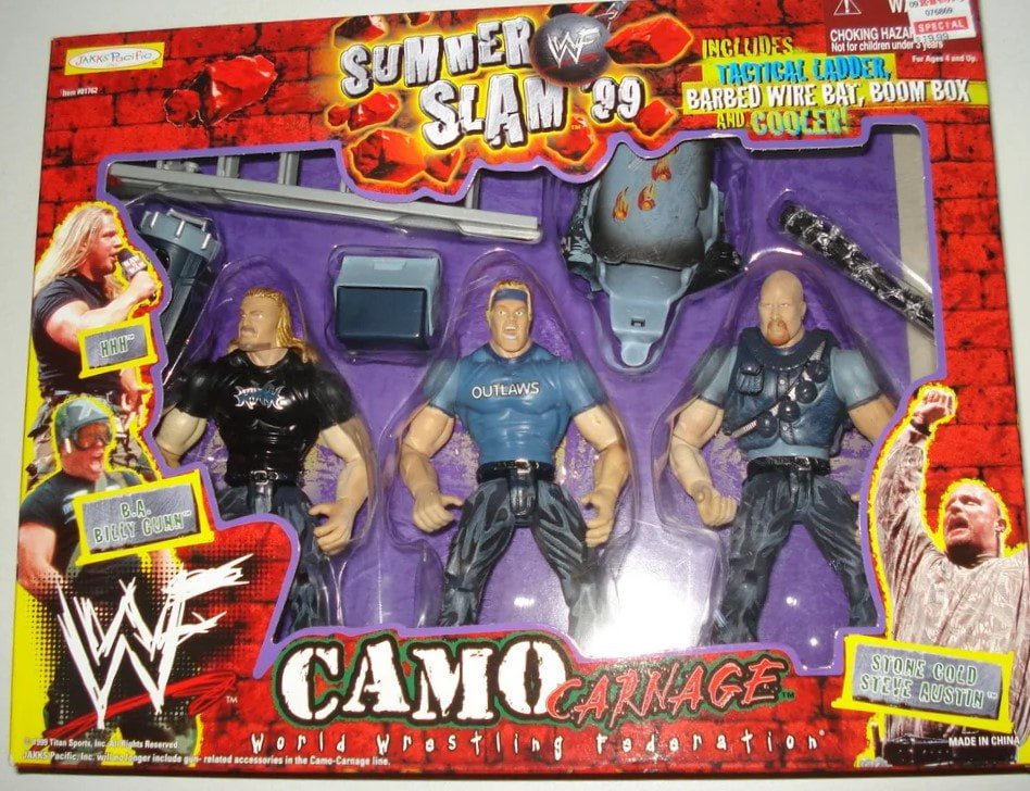 1999 WWF Jakks Pacific Camo Carnage Box Set - Triple H, B.A. Billy Gunn & Stone Cold Steve Austin Action Figures | Exclusive Collectible Wrestling Toys for Fans & Display | Perfect for WWE Memorabilia Collections & Nostalgic Gift Giving